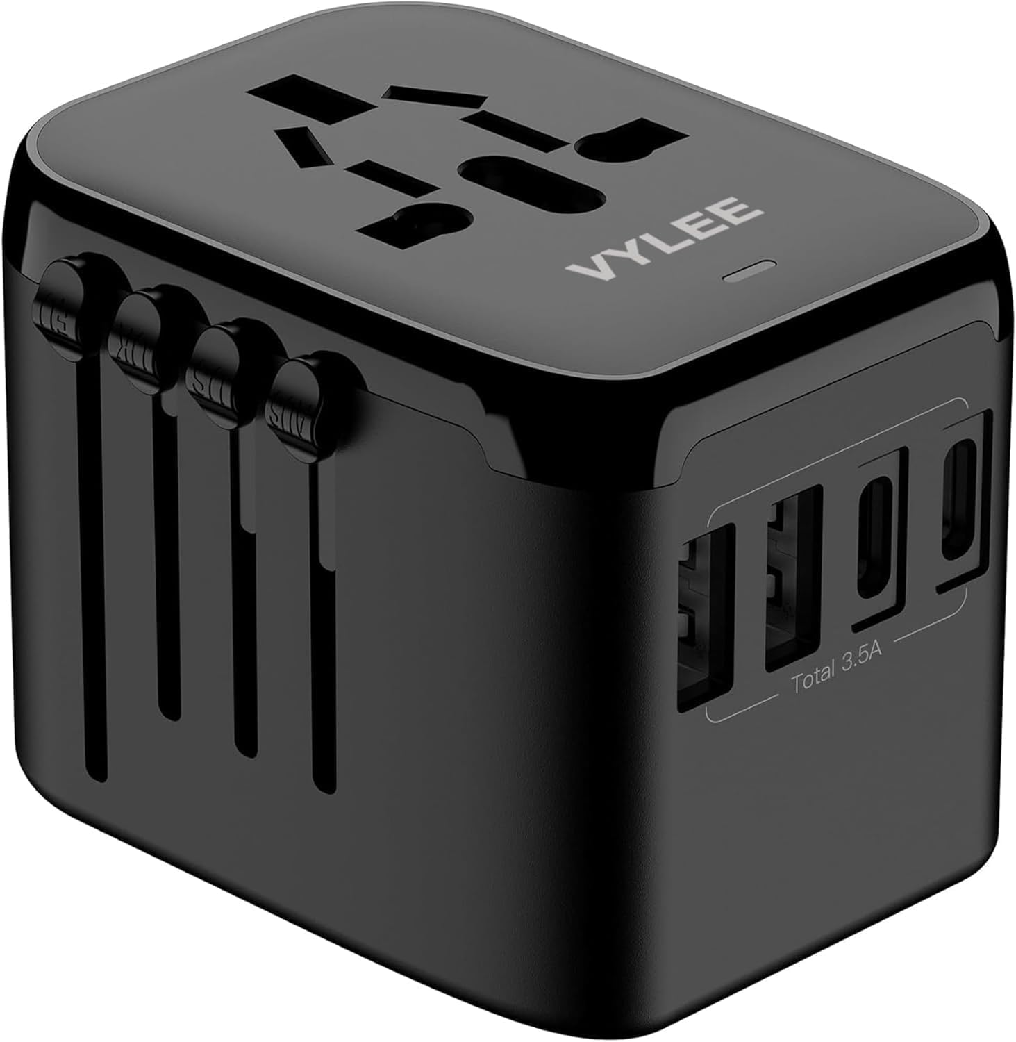 Detalle de VYLEE Reiseadapter Weltweit – 5-in-1 Universalstecker mit 2 USB-A und 2 USB-C
