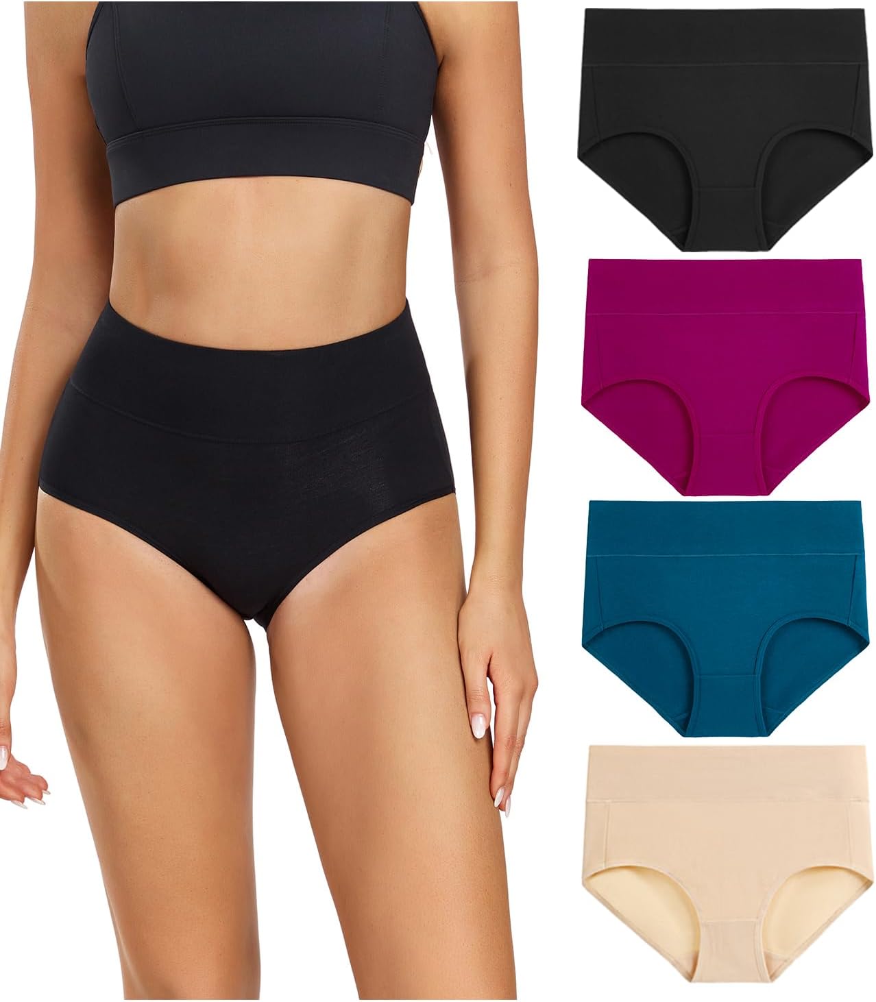Detalle de Wirarpa Cotton High-Waist Women's Underwear, Pack of 4 🩲