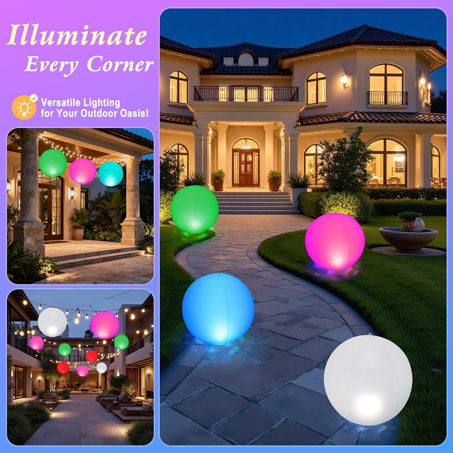 Thumbnail 5 de Luxfero Lampe Flottante Solaire LED – Balle Gonflable Piscine 35 cm (4 Pièces) avec Projection d’Animaux et Étanchéité IP68