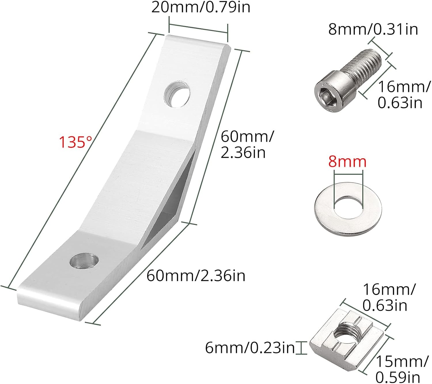 Thumbnail 4 de EYPINS 10x Winkelverbinder Metallwinkel 135° für Aluprofil 30x30 inkl. M8 Schrauben