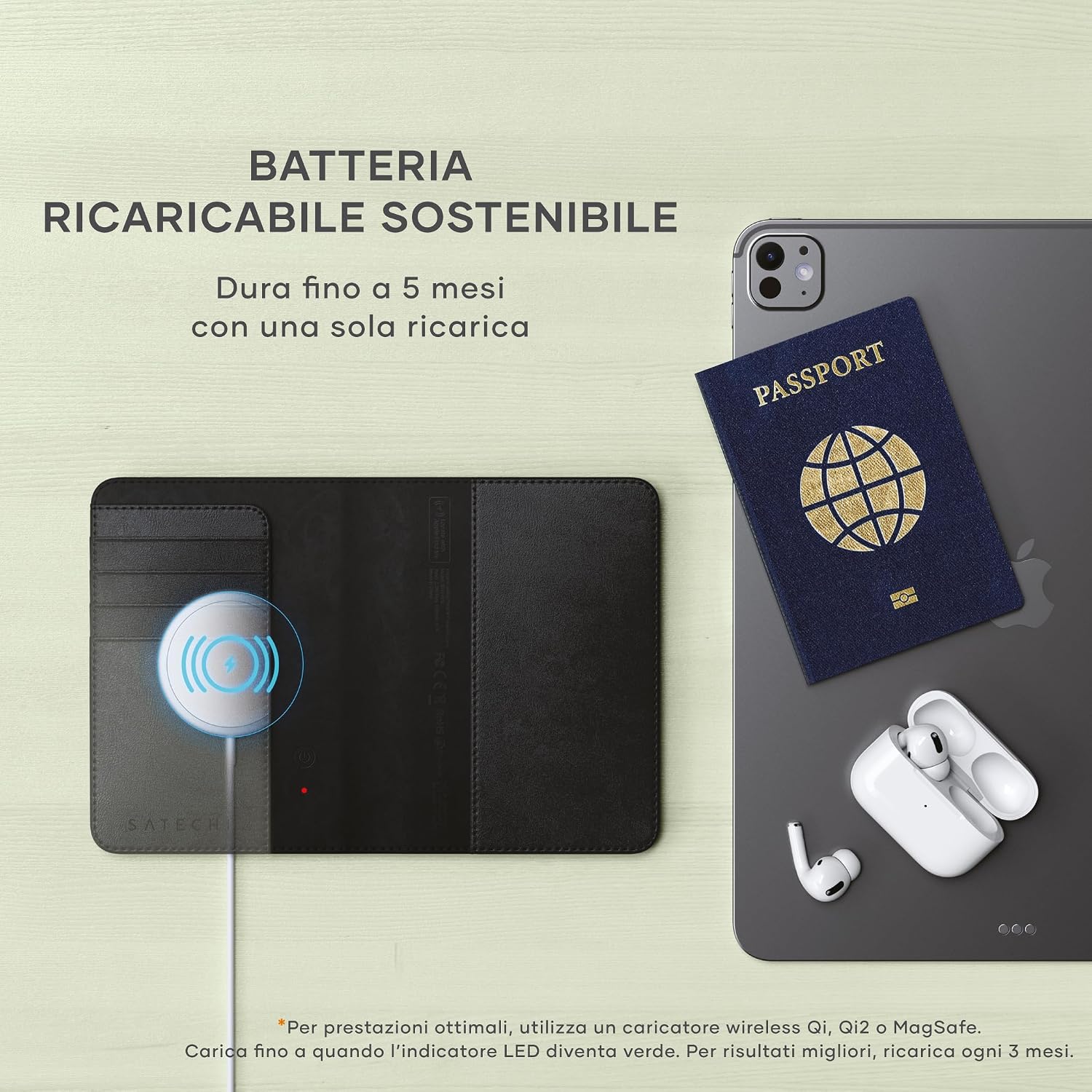 Detalle de Satechi FindAll Custodia Passaporto da Viaggio con Find My: Portafoglio, ricarica wireless e protezione RFID