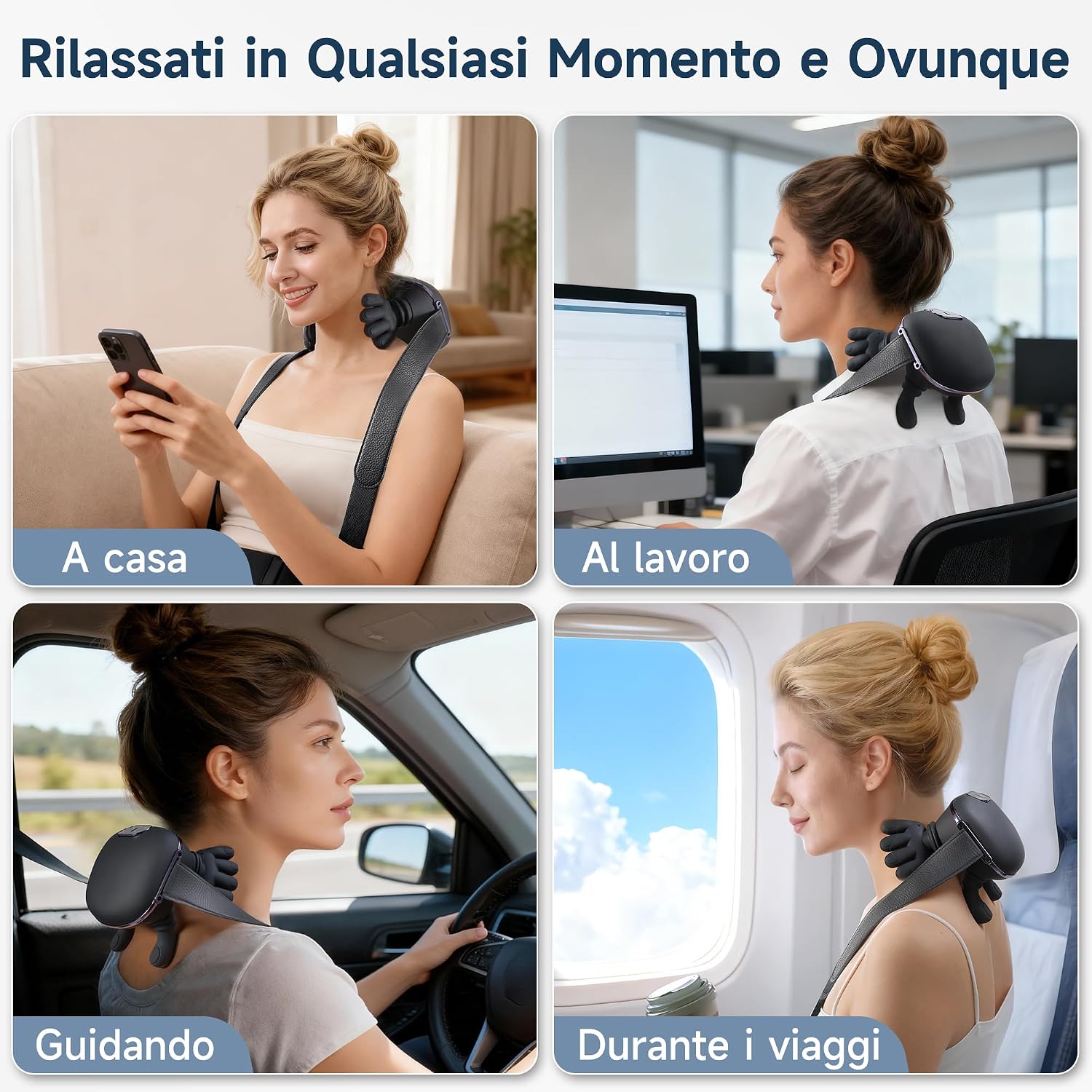 Detalle de CRECAD Massaggiatore Cervicale 4D Riscaldante – Massaggio a mani libere per collo, spalle e schiena
