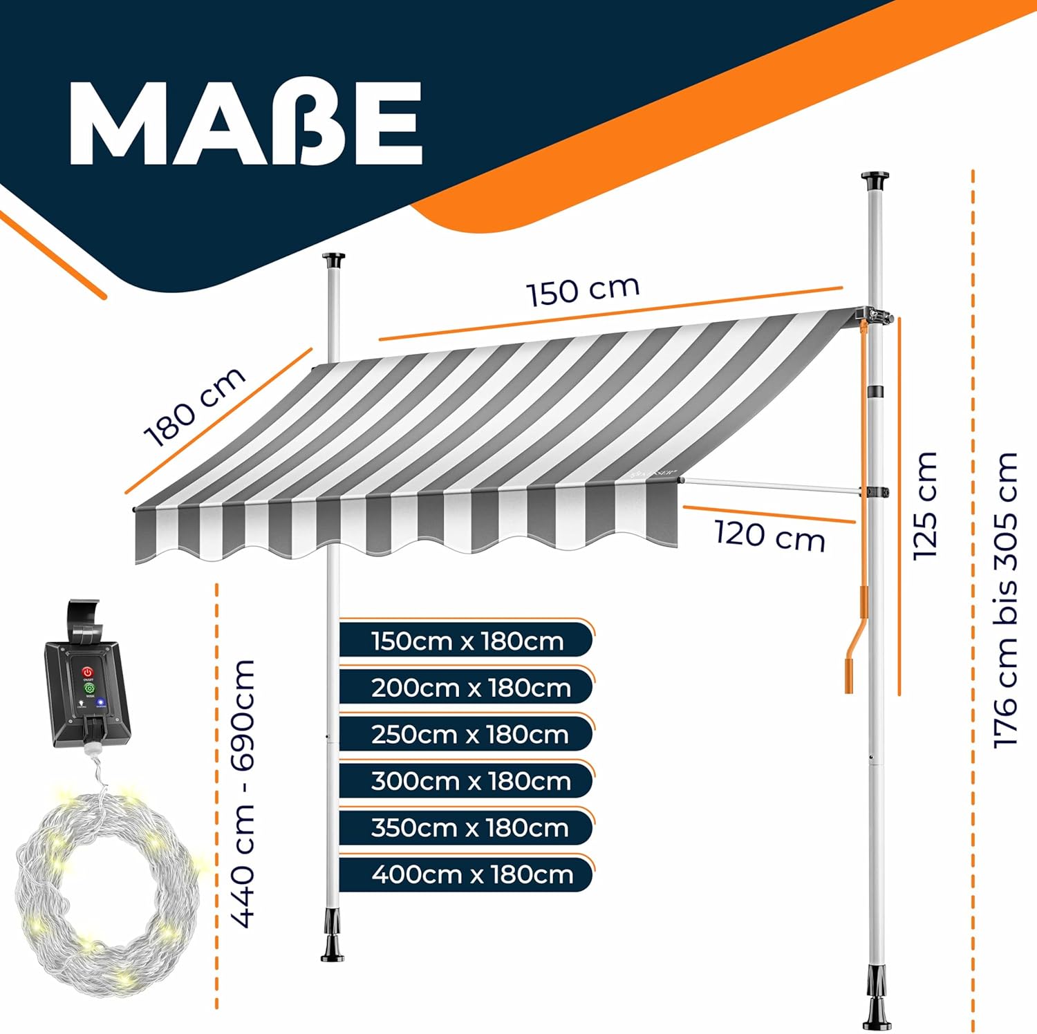 Thumbnail 4 de KESSER® Toldo Balcón con LED 💡, Resistente y Regulable, 400 cm