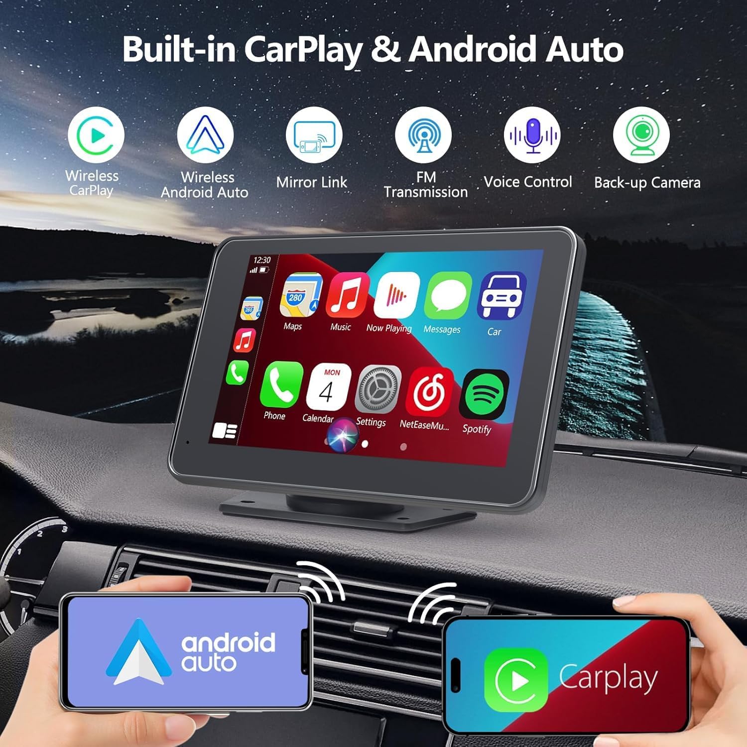 Thumbnail 1 de Gegaibe 7-Inch Wireless CarPlay/Android Auto Screen with Backup Camera, Bluetooth, GPS Navigation