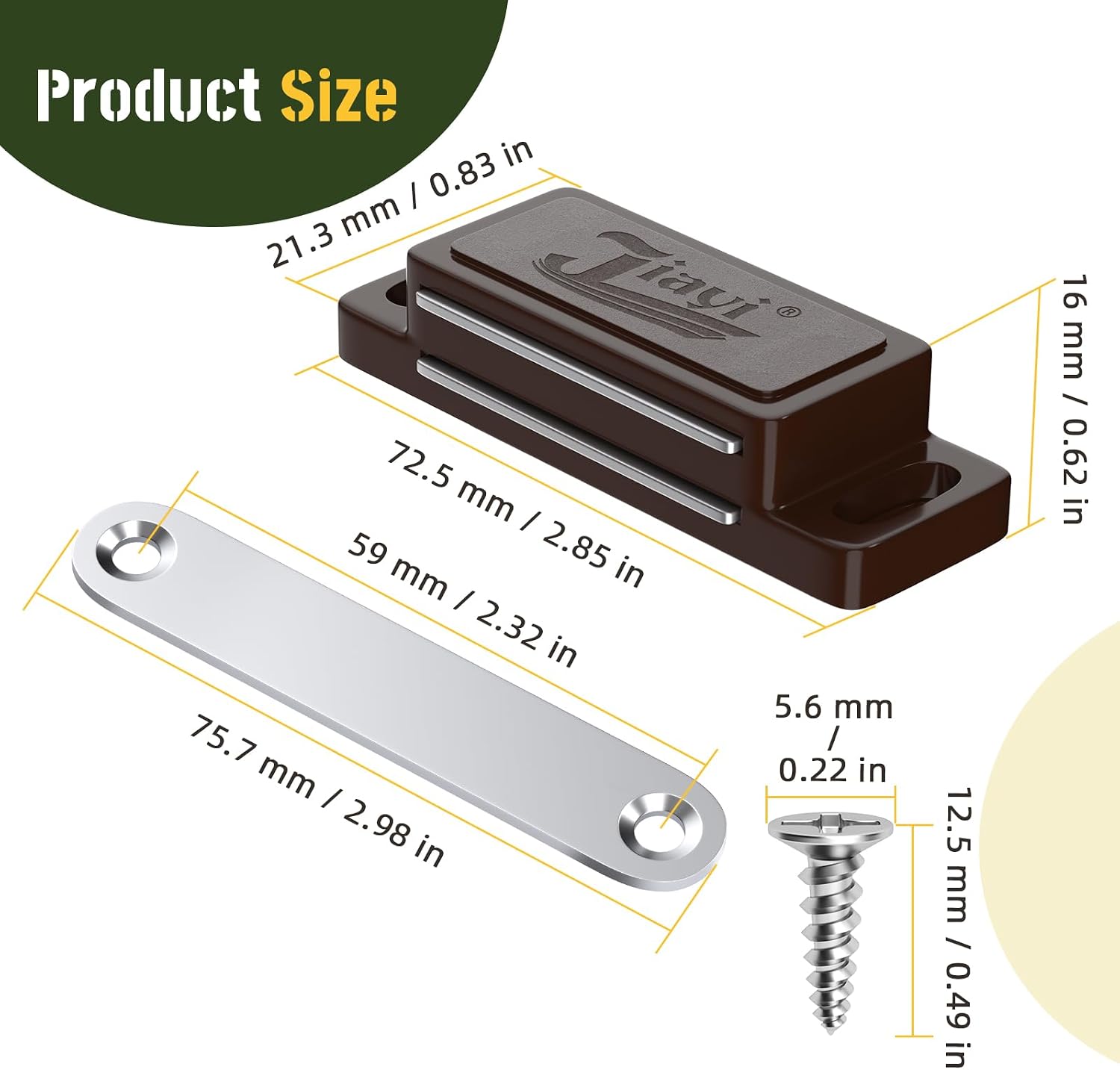 Thumbnail 5 de Jiayi 4 Pack Plastic Magnetic Cabinet Door Catches – Self-Adhesive Brown