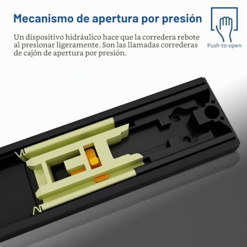 Detalle de VADANIA 450mm Push-to-open: Guías para Cajones #F45, extensión completa y carga de 45 kg