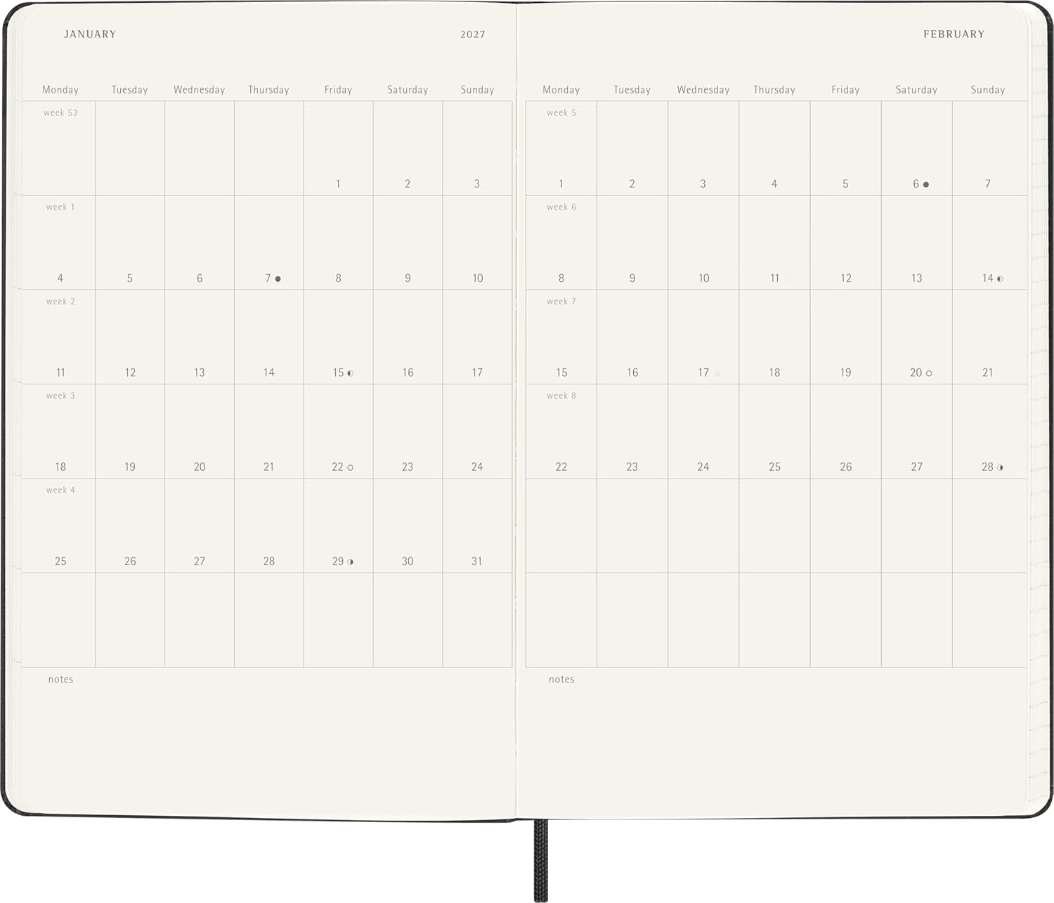 Detalle de Moleskine DHB18DC3Y27 dagplanner, 18 maanden, harde kaft, zwart, 13 x 21 cm