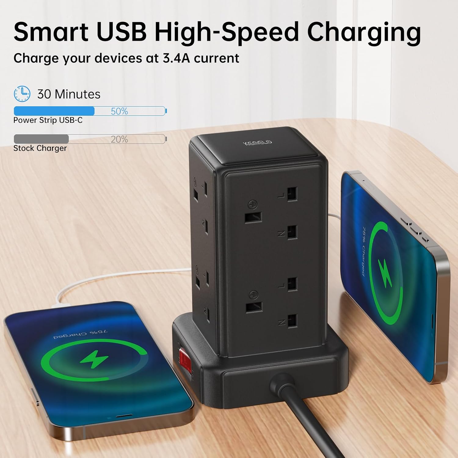 Thumbnail 3 de Kemelo Tower Extension Lead 8-way with 4 USB 2m cable 🔌