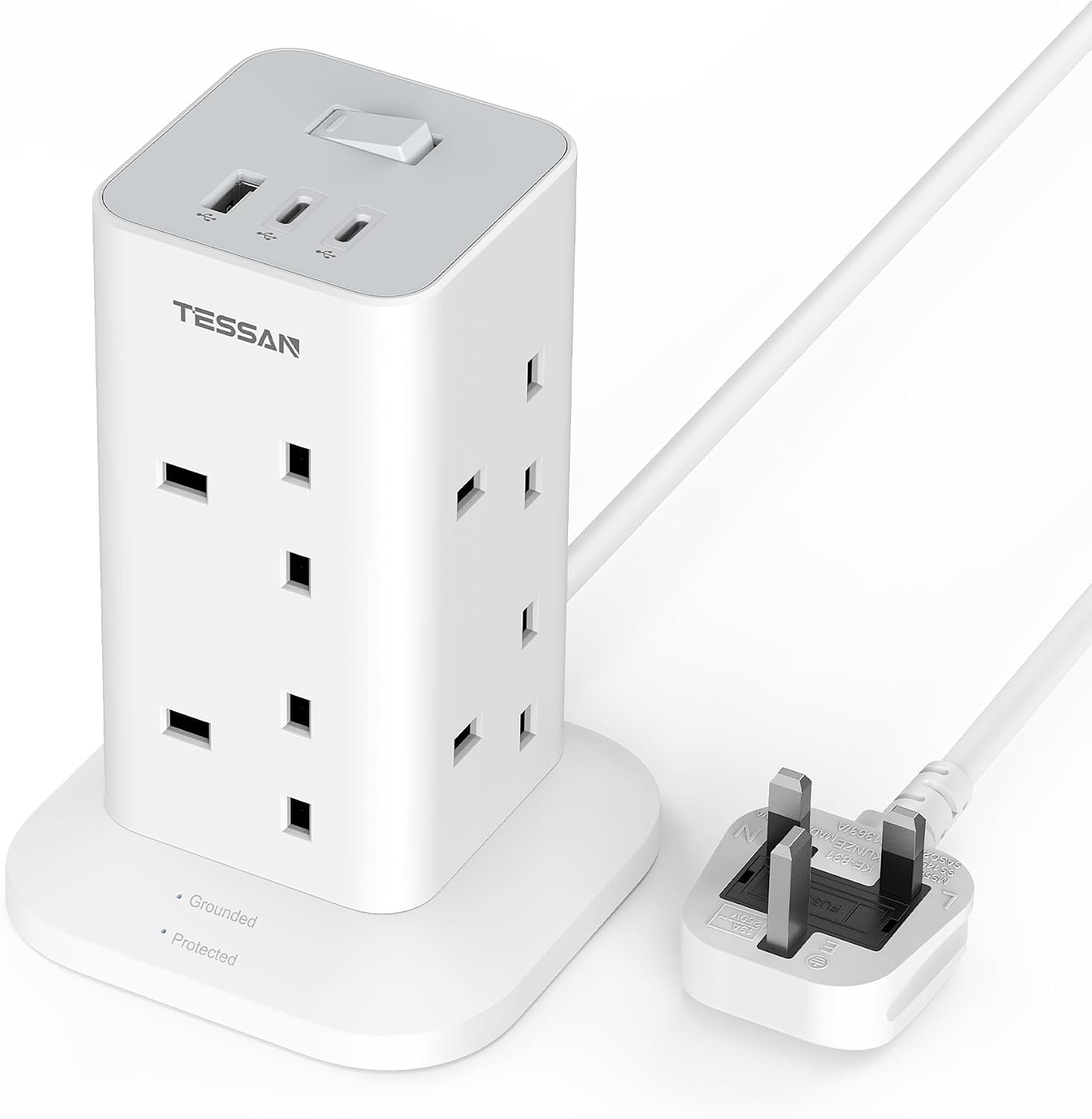 Thumbnail 6 de TESSAN 8‑way Tower Extension Lead with USB‑C ports 🔌