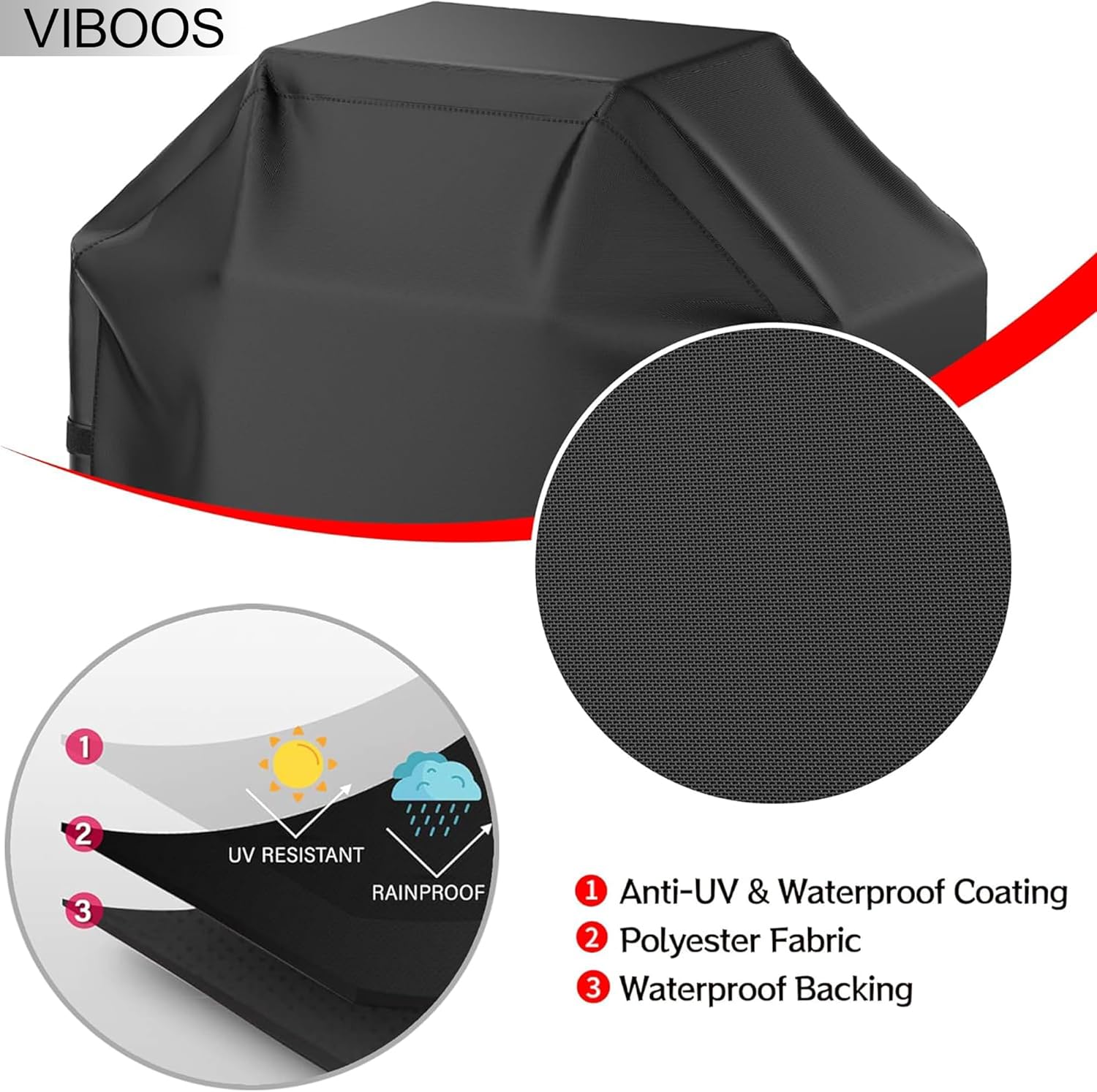 Thumbnail 2 de 58-inch BBQ Gas Grill Cover (Waterproof, Anti-UV, Rip-Proof) with Hook-and-Loop Straps & Drawstring