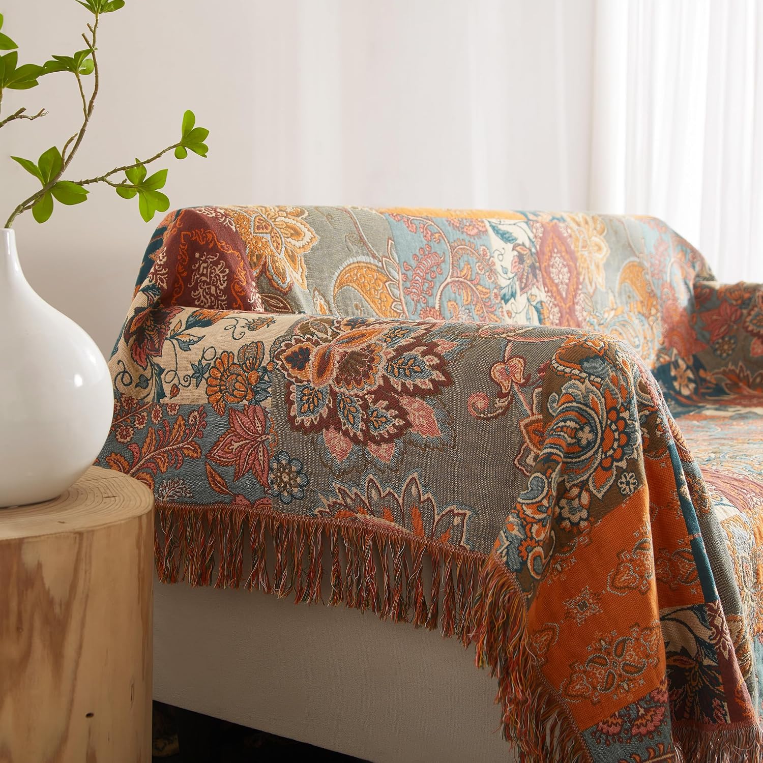 Detalle 1 de SE SOFTEXLY Boho Throw Blanket, Queen Size 80” x 90”, 4-Layer Cotton Muslin