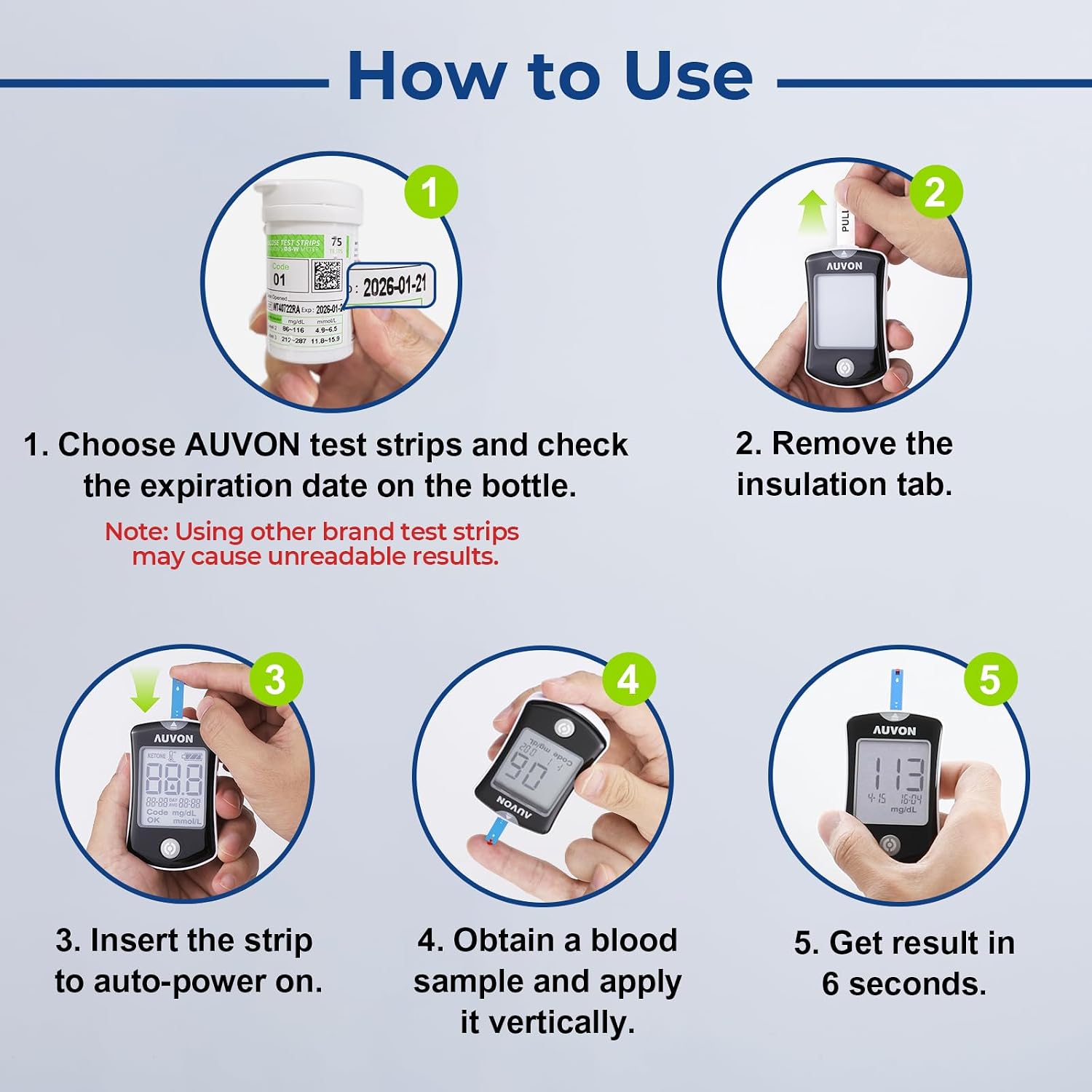 Detalle de AUVON Blood Glucose Monitor with 50 Test Strips