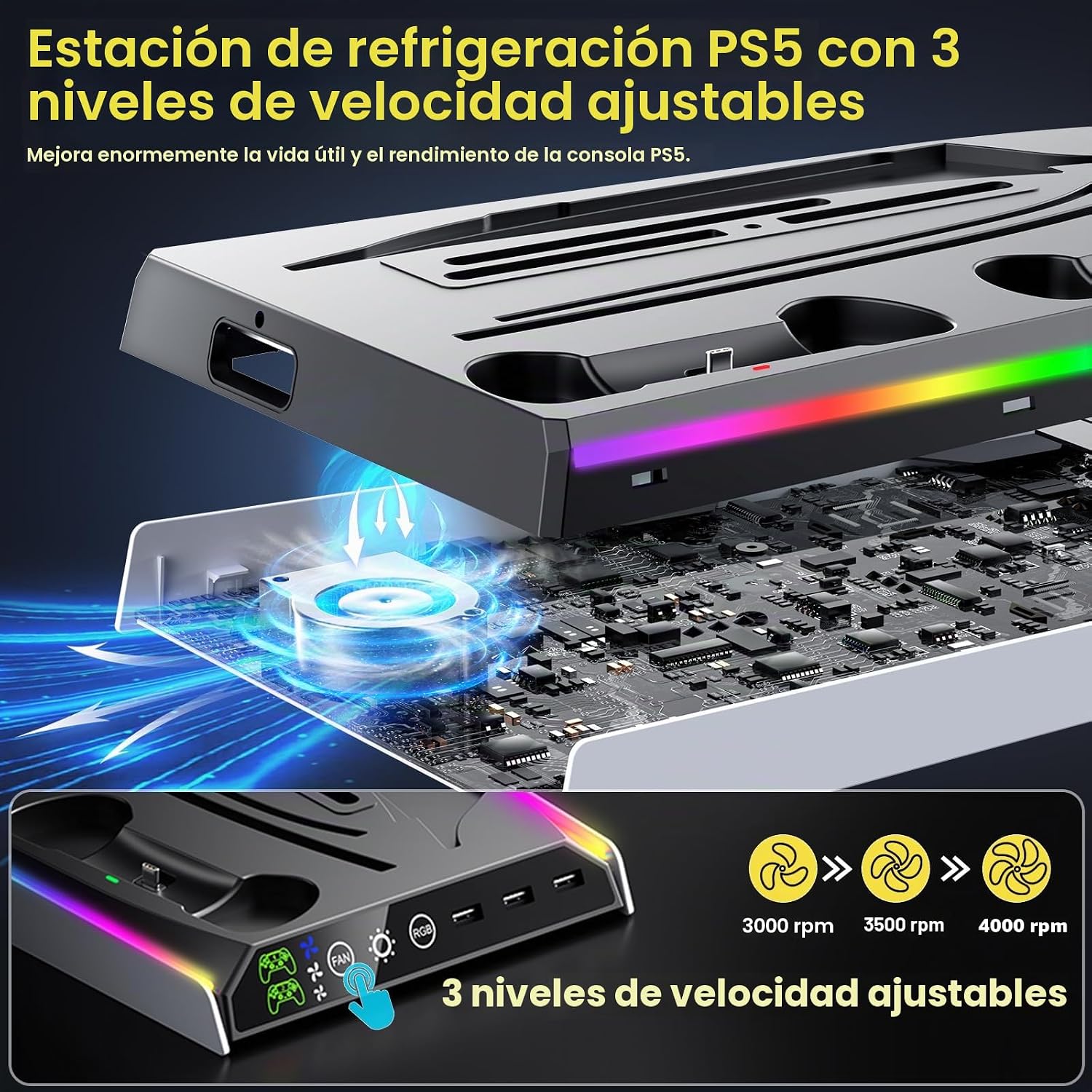 Detalle 2 de Fenolical Soporte Delgado PS5 con ventilador