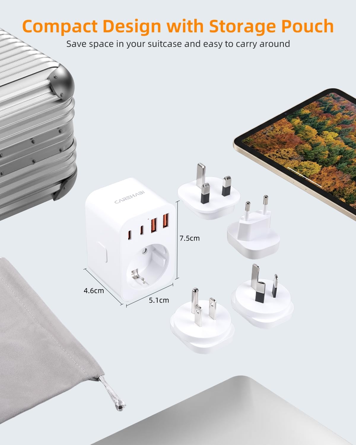 Detalle de Adattatore Universale Da Viaggio con USB-C/USB-A e 6 spine rimovibili (G, B, I, C)
