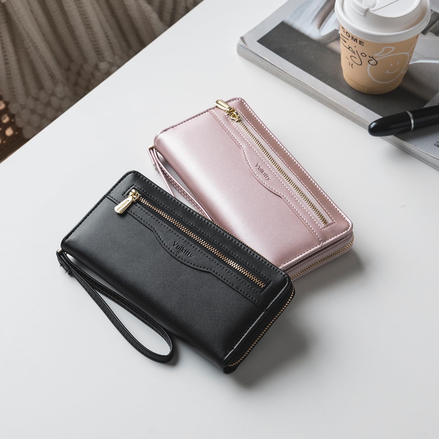Thumbnail 6 de Vulkitty grand portefeuille RFID pour femme en cuir végane rose brillant avec dragonne