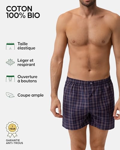 Detalle 2 de DANISH ENDURANCE Boxers Tissés Hommes – Lot de 4 ou 6, Mélange Assorti Bleu/Gris, L