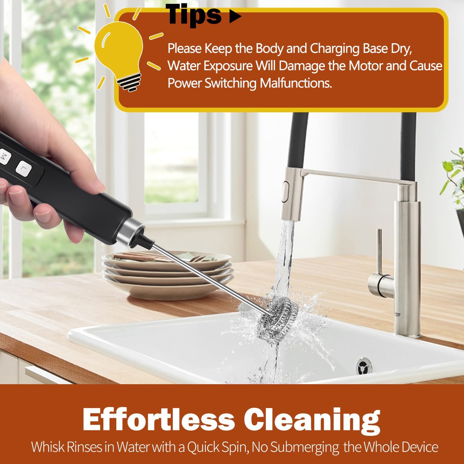 Detalle 2 de Rechargeable Milk Frother Handheld with 3 Detachable Stainless Whisks and Charging Base