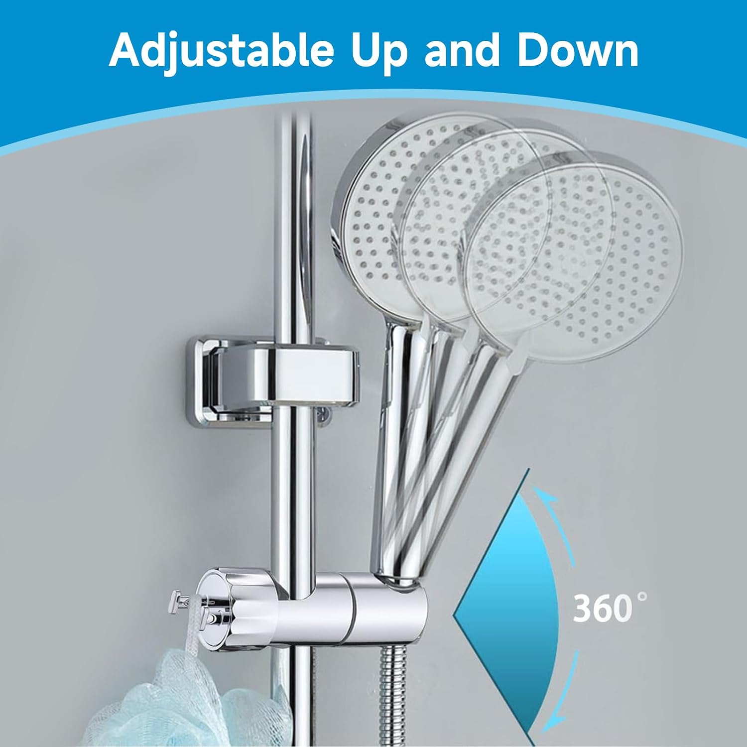 Detalle 2 de Premium Chrome Handheld Shower Head Holder – Adjustable 18-25mm Bracket with Dual Hooks