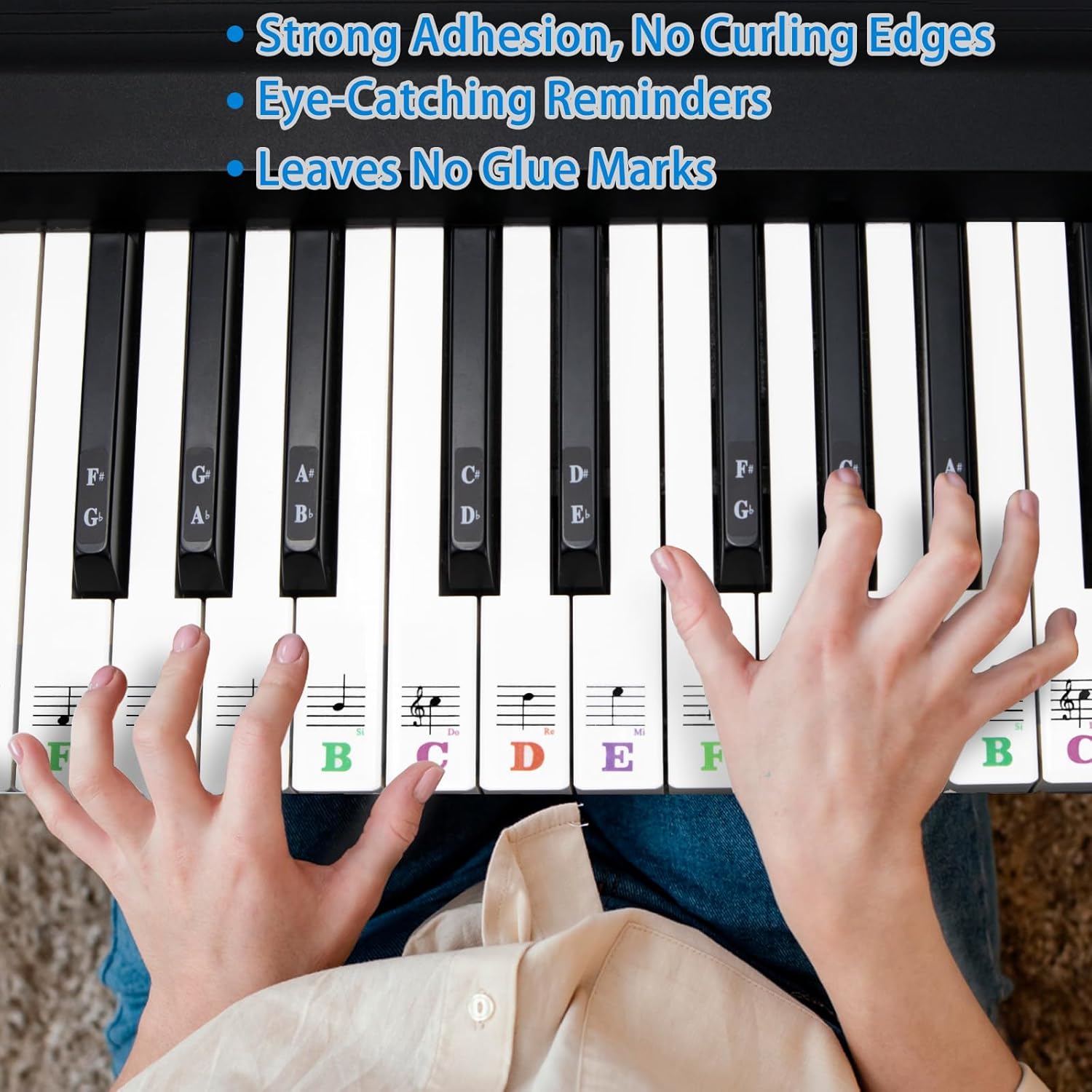 Thumbnail 4 de Azymi Piano Stickers full set for 88/76/61/54/49/37 keys (white & black key notes) – removable transparent film