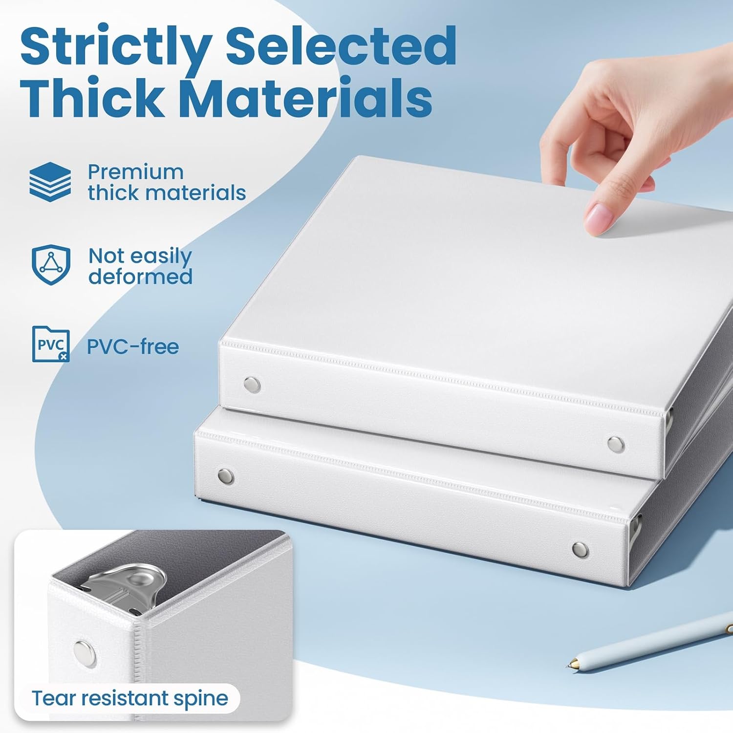 Detalle 2 de SUNEE 1-Inch 3-Ring Binders, 12-Pack, PVC-Free Clear-View White Covers