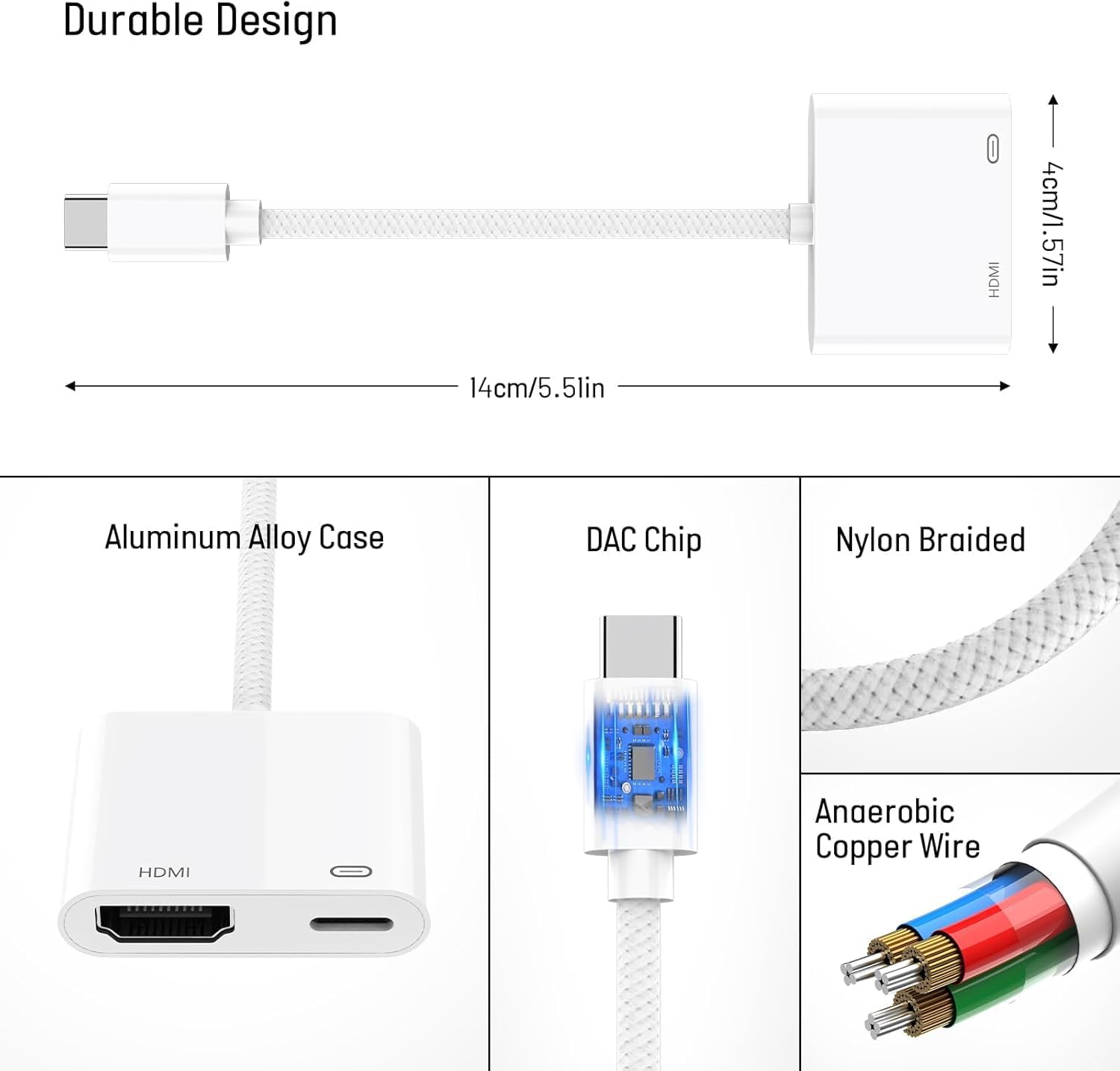 Thumbnail 4 de USB C to HDMI Adapter (Type C to HDMI) 4K@30Hz – USB C Digital AV for Phone 15, Pad, MacBook Pro/Air, Samsung Galaxy S24, Huawei P40/P30