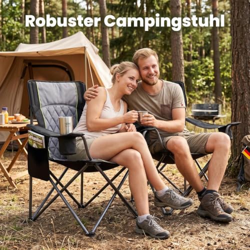 Detalle de Homecall Campingstuhl faltbar bis 360 kg, XXL Hochlehner Klappstuhl 2 Stück