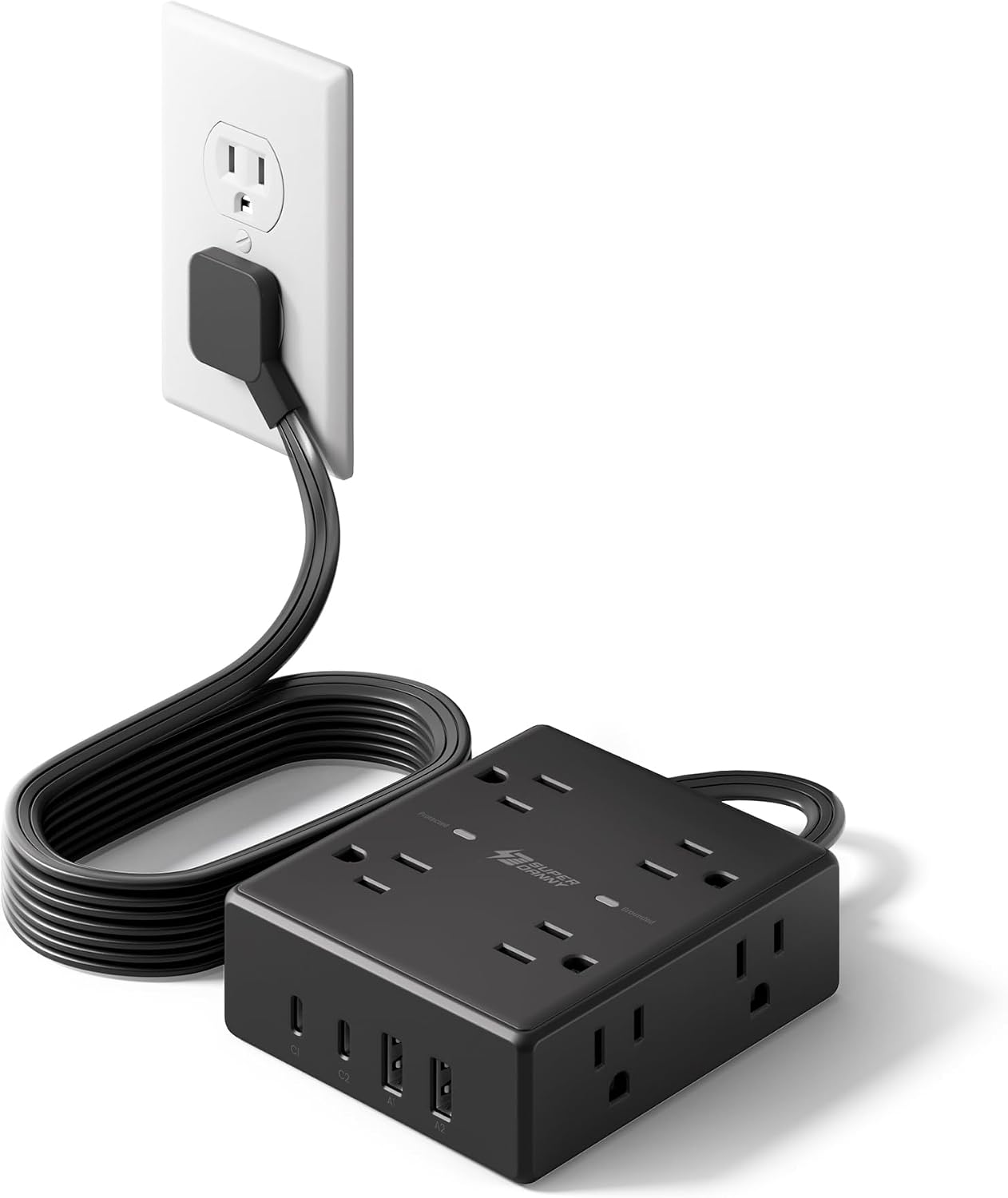 Detalle de SUPERDANNY SDCP04 Surge Protector Power Bar, 8 Outlets, 4 USB Ports