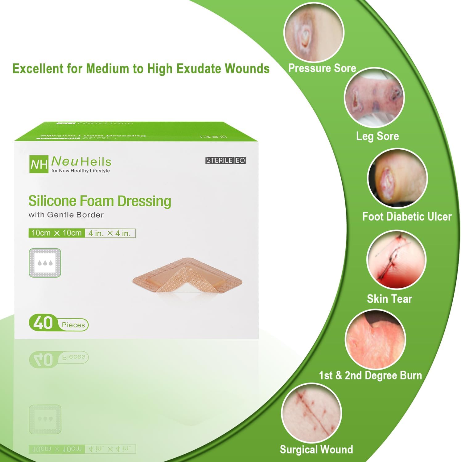 Detalle 2 de NEUHEILS 4x4 Silicone Foam Dressing with Border, 40-Pack