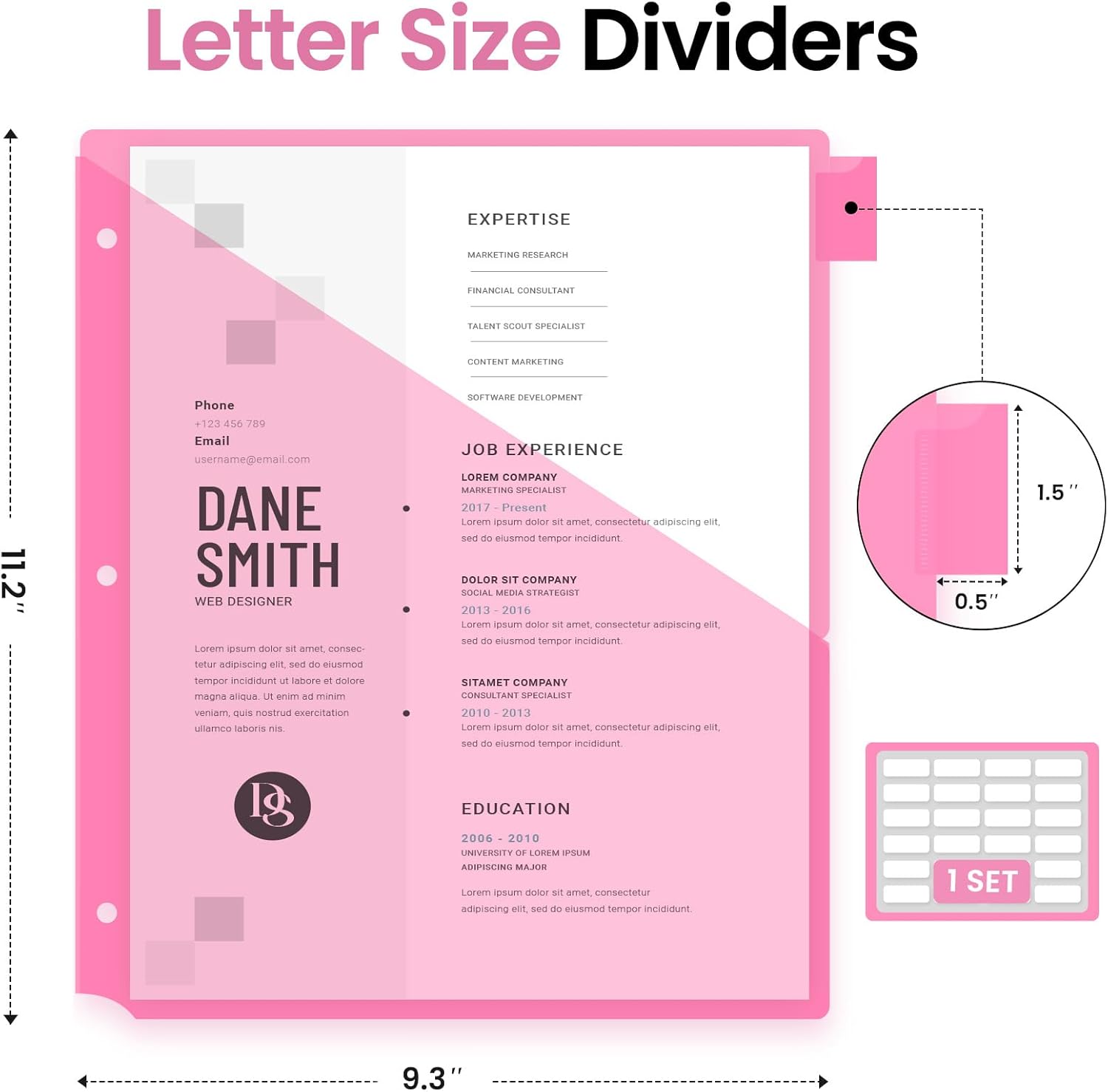 Detalle 2 de Taja 16-Count Plastic Binder Dividers with 8 Pastel Tabs and Two Pockets