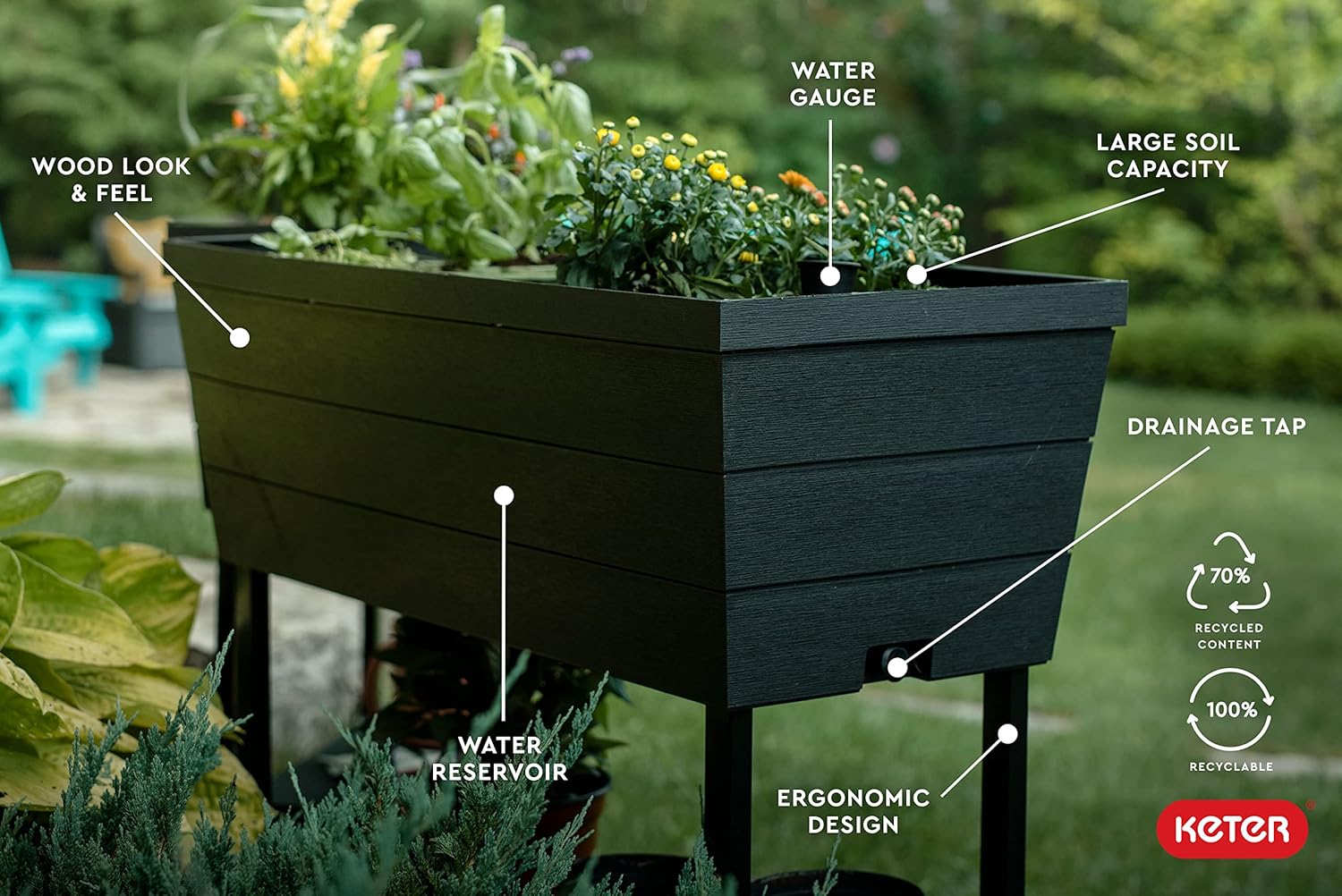 Detalle de Keter Urban Bloomer 12.7 Gallon Raised Garden Bed with Self-Watering Gauge