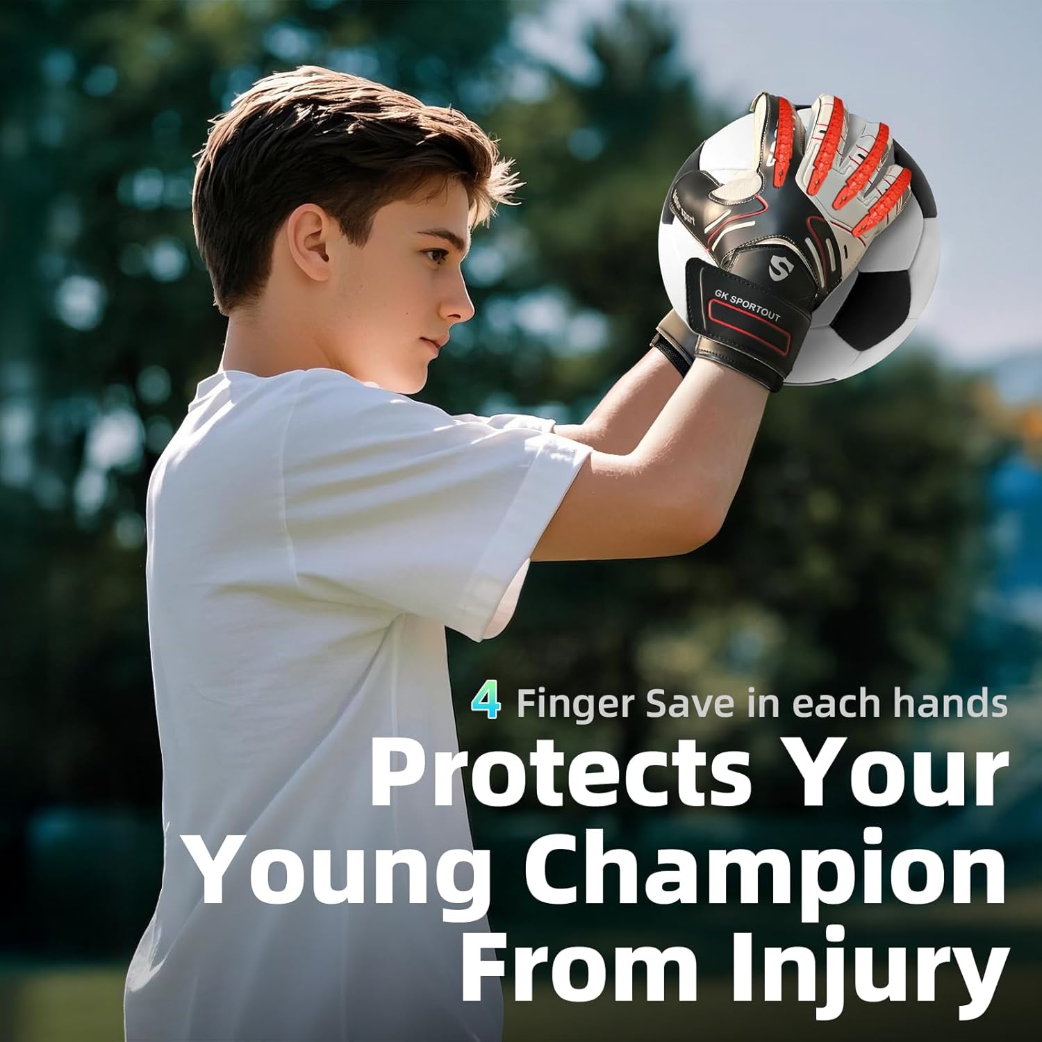 Detalle de Sportout Youth & Adult Goalie Goalkeeper Gloves with Strong Grip, Finger Protection and Double Wrist Support