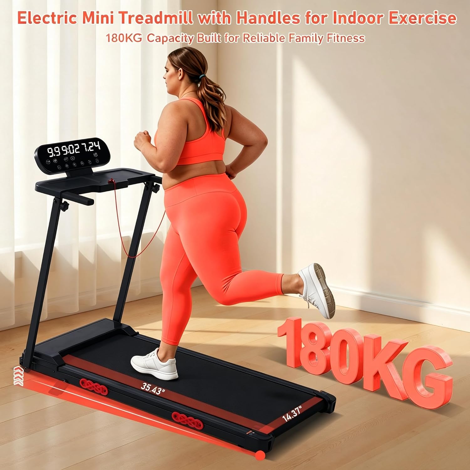 Detalle 2 de MCRG 380QM-5L6 Walking Pad Treadmill with Incline, 3.5 HP, 12 Programs