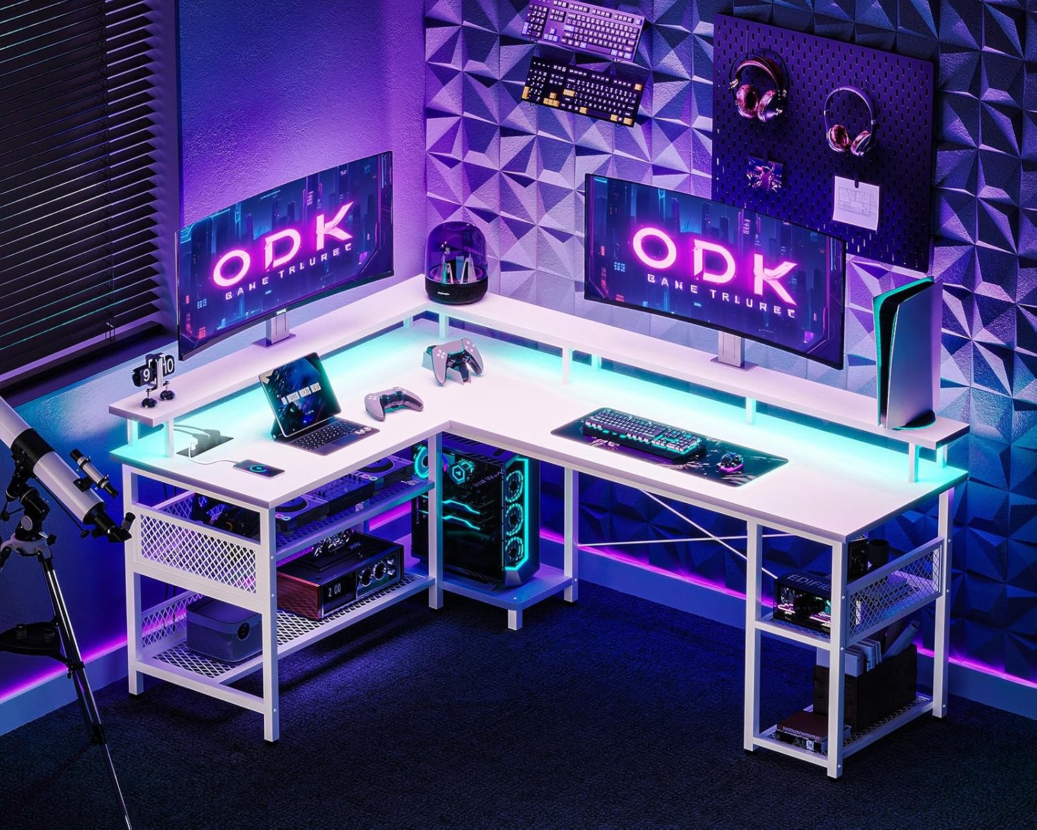 Thumbnail 1 de ODK Gaming Tisch mit LED – 168×120 cm, reversibel, 2 Steckdosen & 2 USB-Ladeanschlüsse