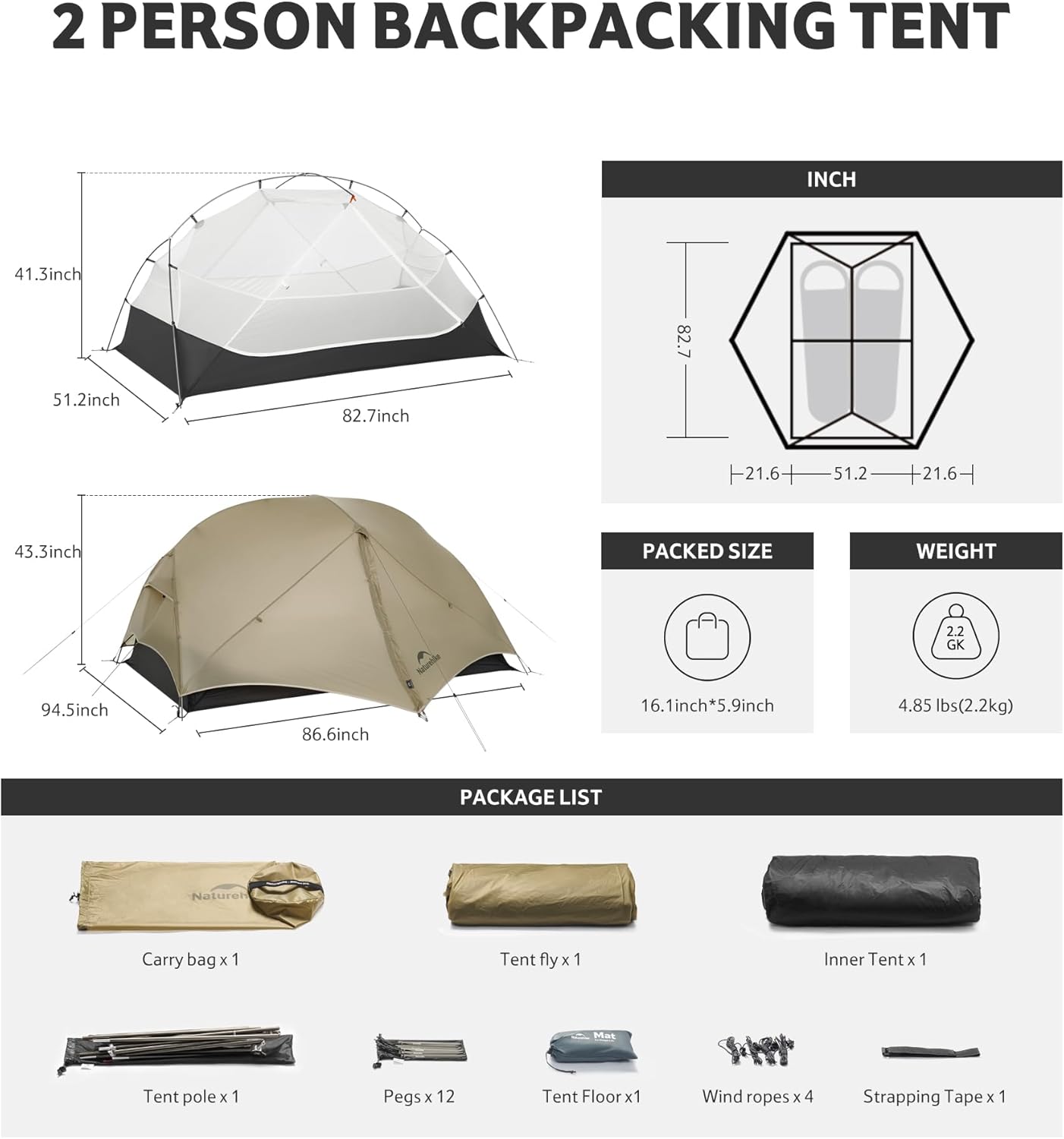 Thumbnail 1 de Naturehike Mongar UL – ultraleichtes 1–2-Personen Trekkingzelt für 3–4 Jahreszeiten