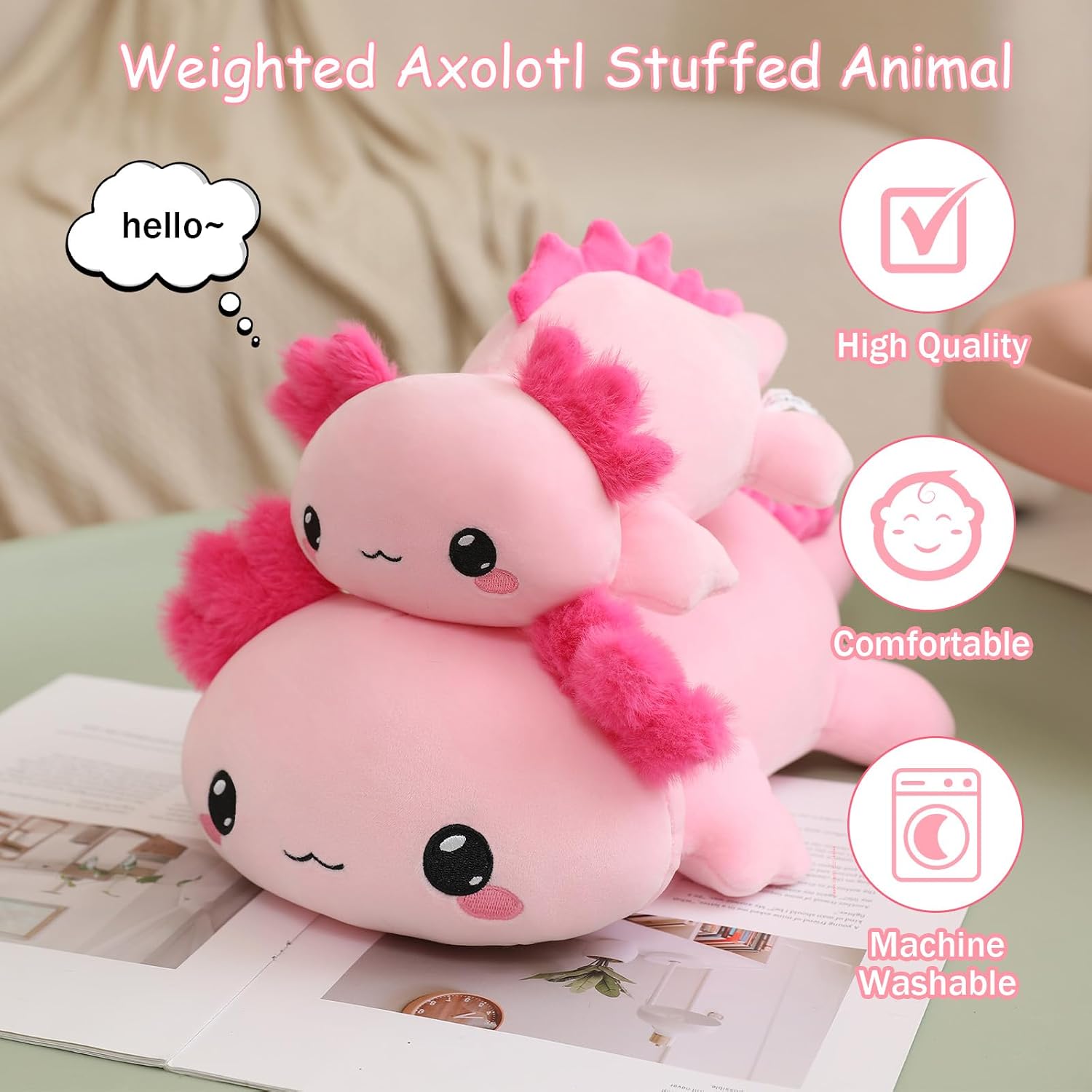Detalle 2 de SQEQE Weighted Axolotl Plush: A Soft, Weighted Pillow Companion