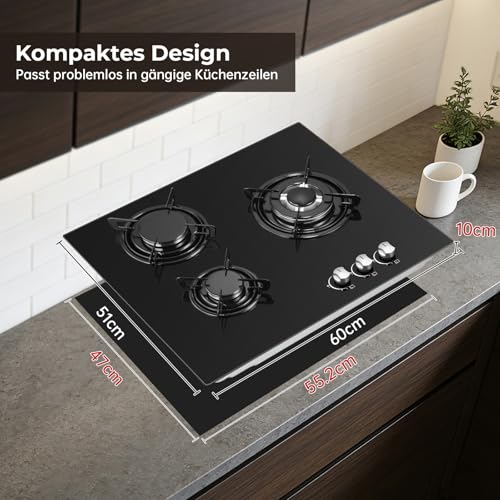 Detalle de SNDOAS Placa de Gas Butano 3 Fuegos 60 cm: potencia y versatilidad para cocina interior y exterior