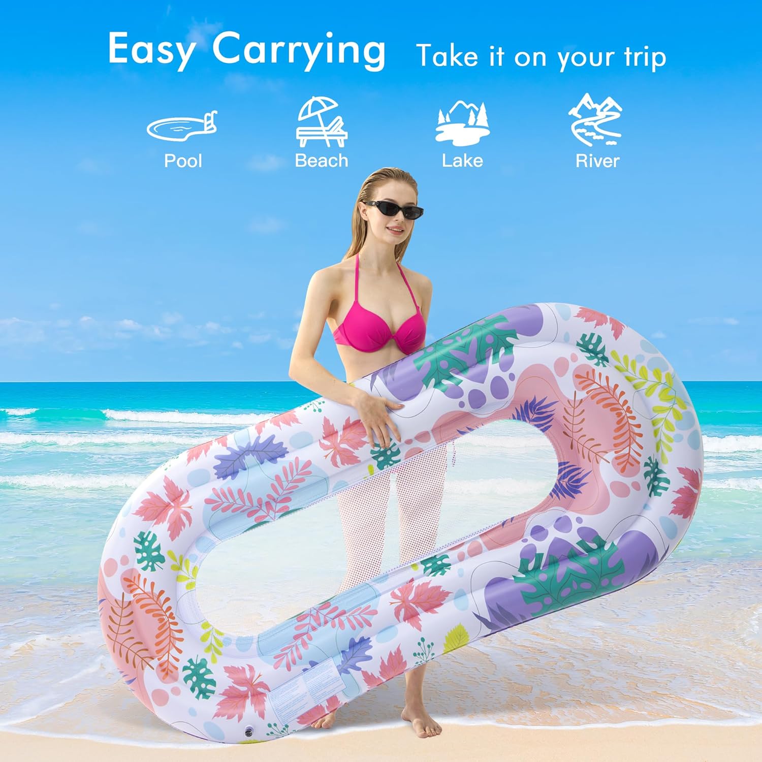 Detalle de Stonful Pool Floats Lounger, 2-Pack Inflatable Pool Floats for Adults with Headrest & Footrest (Multicolor)