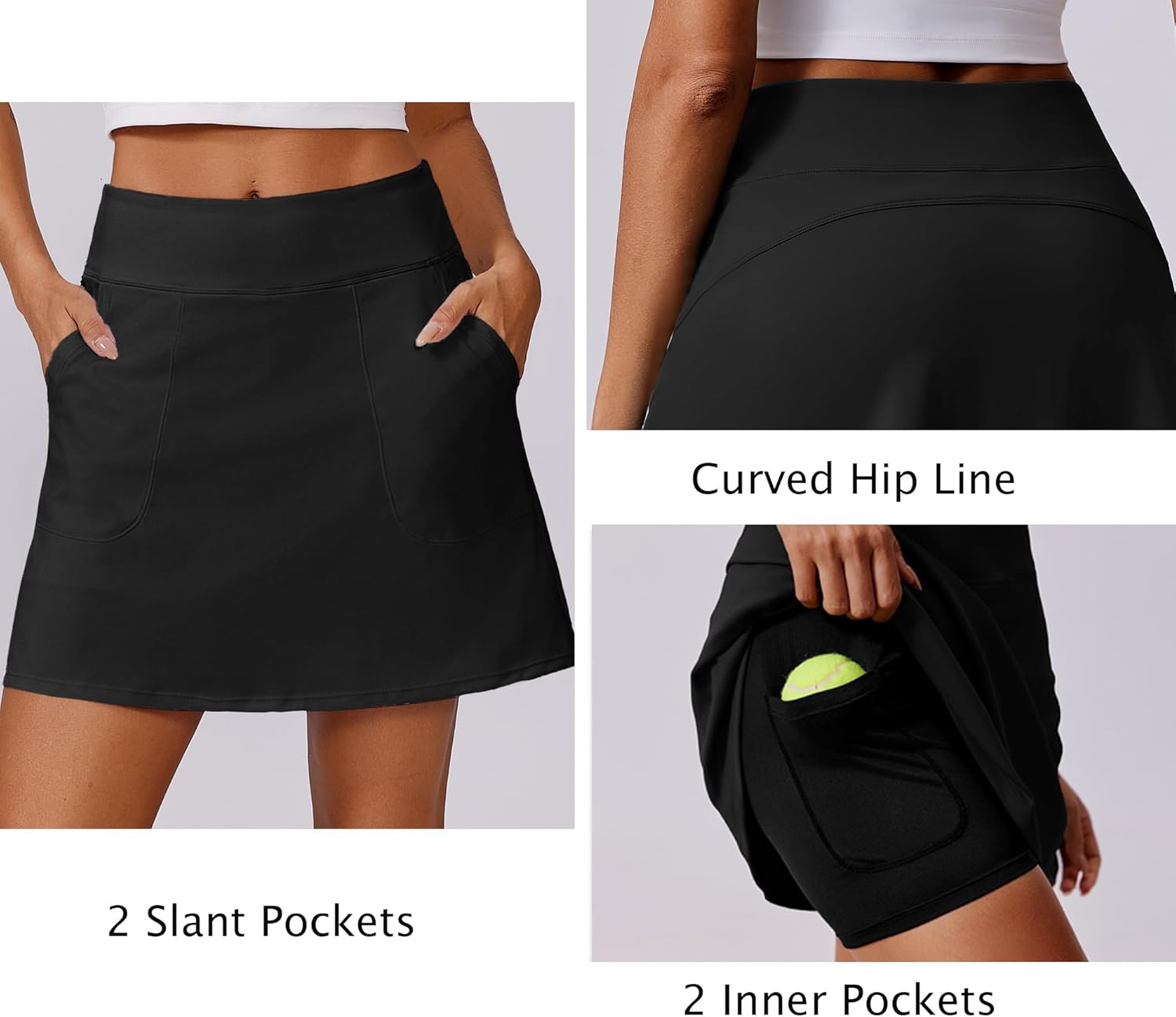 Detalle de PINSPARK 17" Golf Skorts for Women: High-Waisted, UPF 50+ Athletic Skirt with 4 Pockets