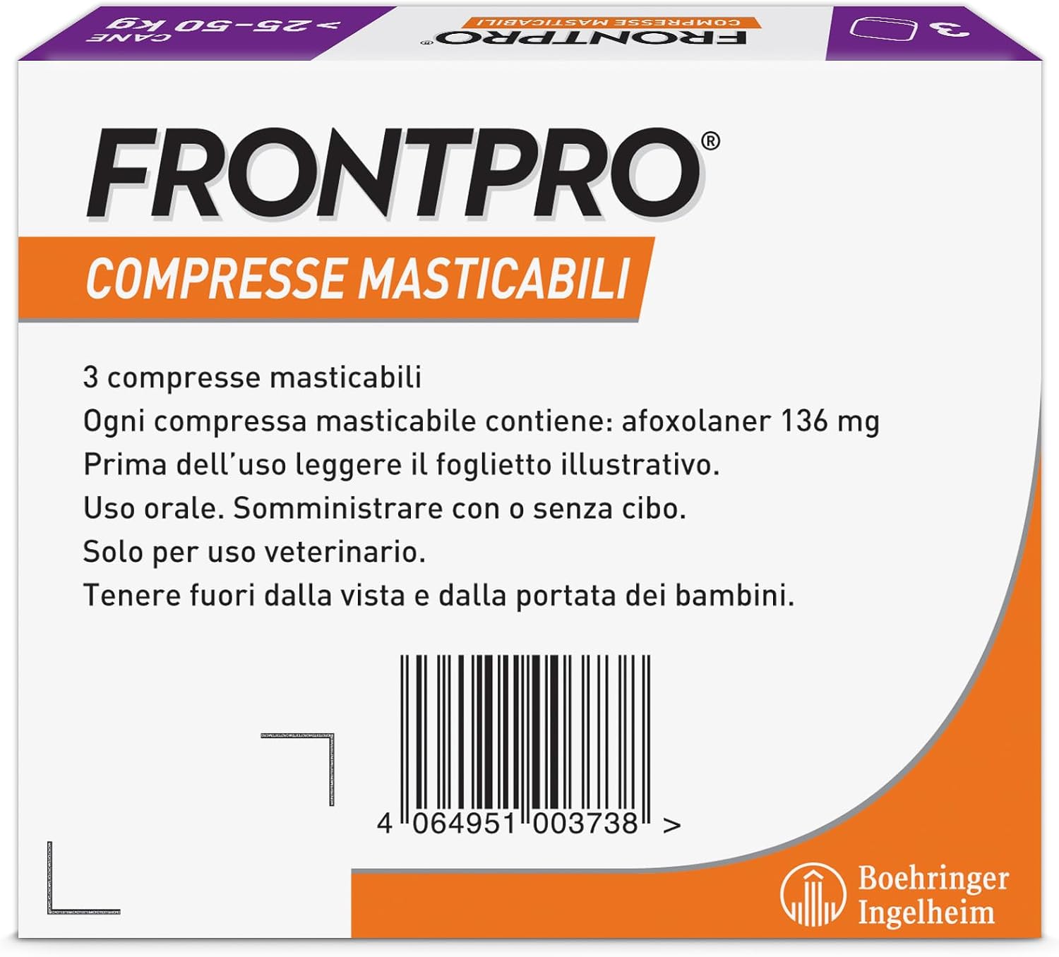 Detalle de FRONTPRO x3 Compresse Masticabili Per Cani 25–50 kg contro pulci e zecche