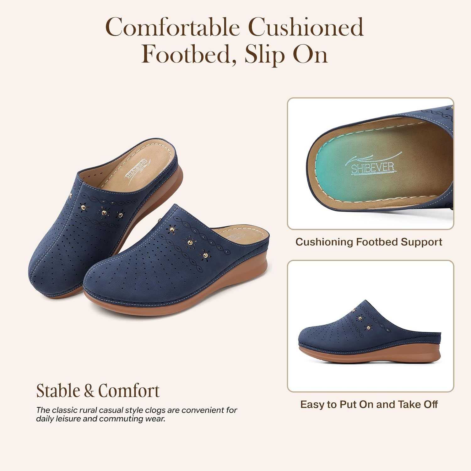 Detalle 2 de SHIBEVER Women's Clogs, Closed-Toe