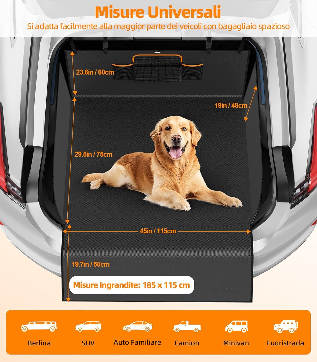 Detalle 2 de UPAWPIA Telo bagagliaio auto per cani impermeabile universale 185×115×48 cm
