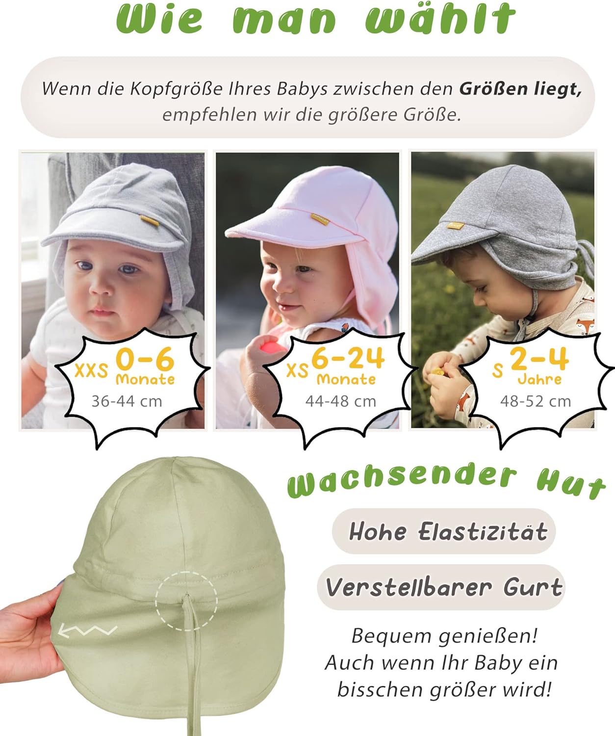 Detalle de FURTALK Baby- und Kleinkind-Sonnenhut mit UPF 50+ und verstellbarer Kinnriemen- & Halsklappe