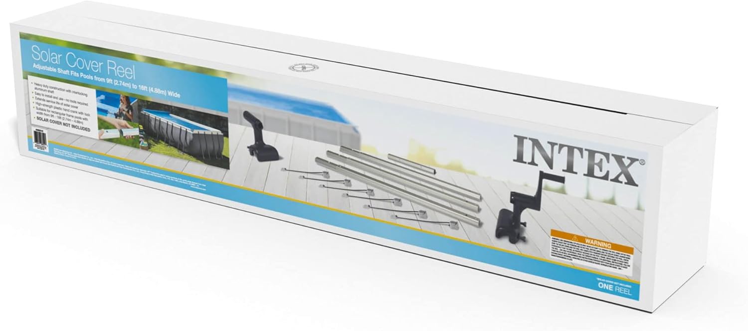 Detalle de Intex 28051 Solar-Abdeckrolle – für Pools 274–488 cm, Aluminium/PVC, Grau