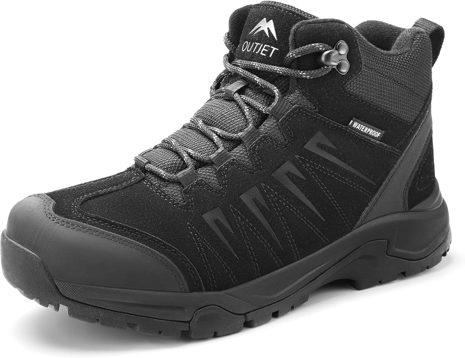 Detalle de OUTJET Men's Waterproof Hiking Boots: Lightweight, Durable Leather Mid Ankle Boots
