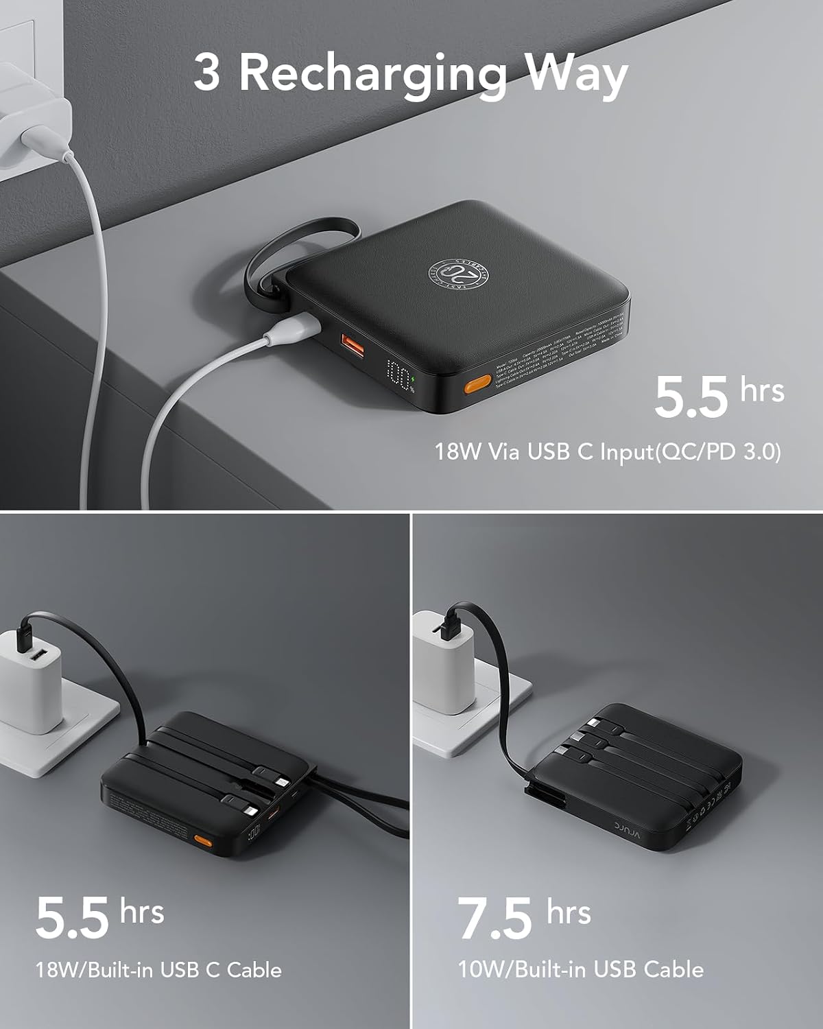 Thumbnail 5 de VRURC 20,000mAh portable power bank with cables
