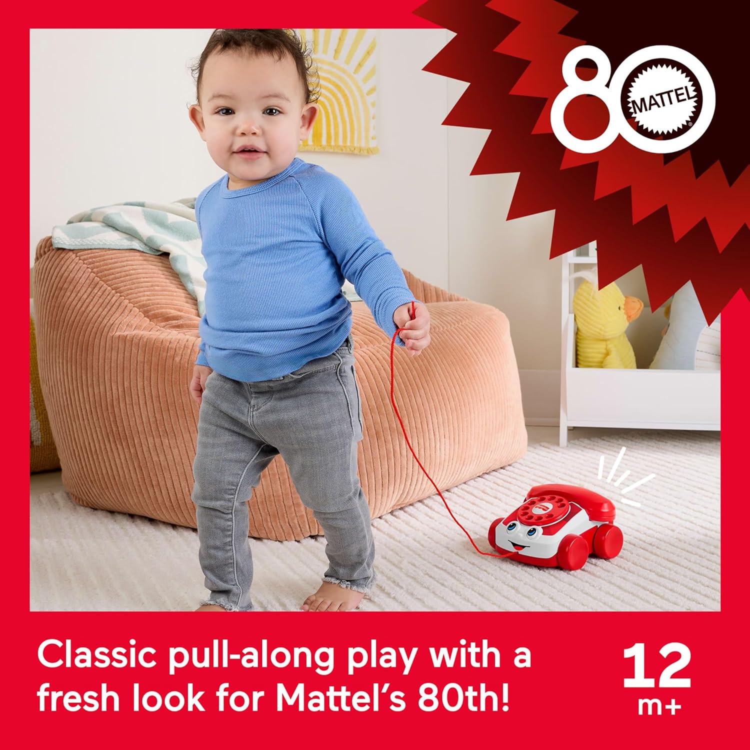 Detalle de Fisher-Price Red Chatter Telephone (Mattel 80th Anniversary Edition) pull-along activity toy, JGG97