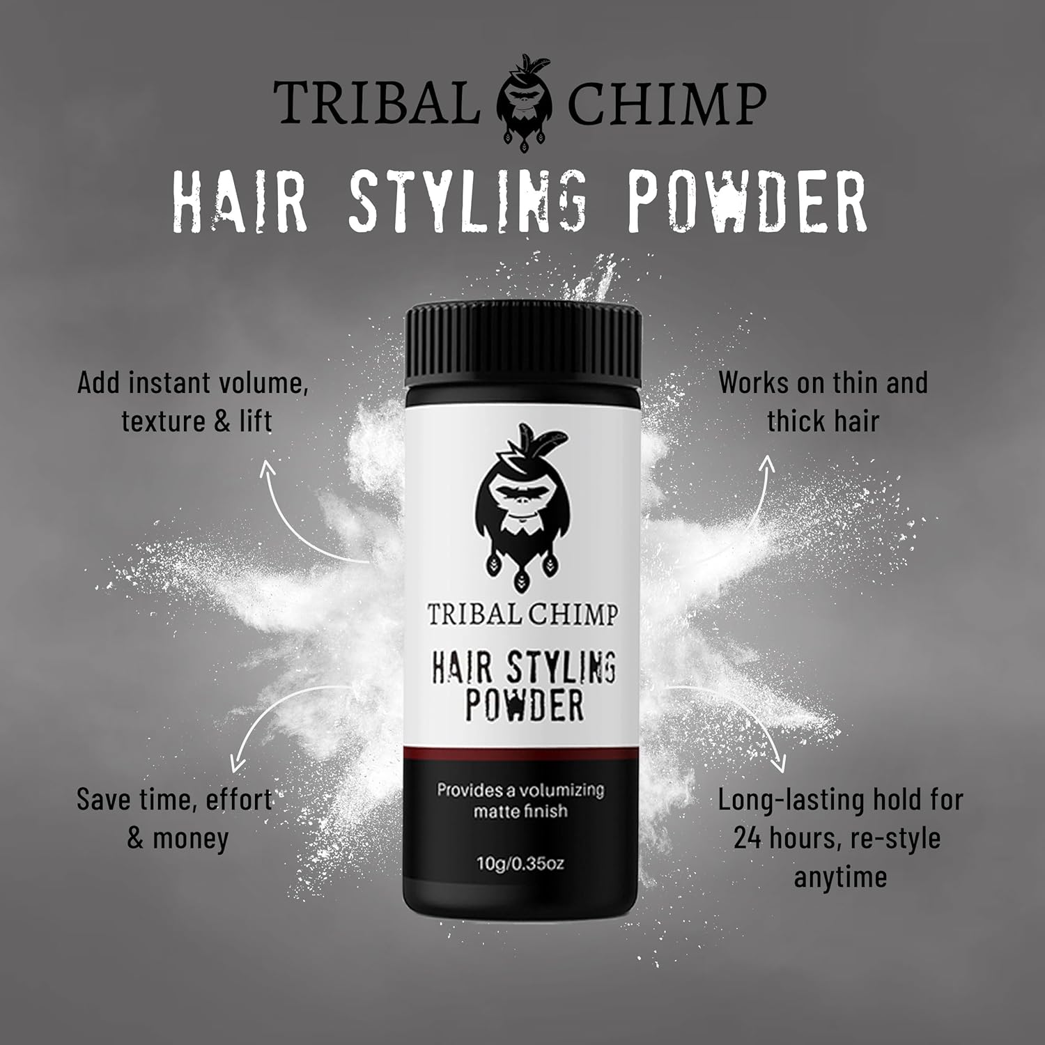 Thumbnail 1 de Tribal Chimp Hair Styling Powder (10g) — matte volumizer & texture powder with invisible 24H hold