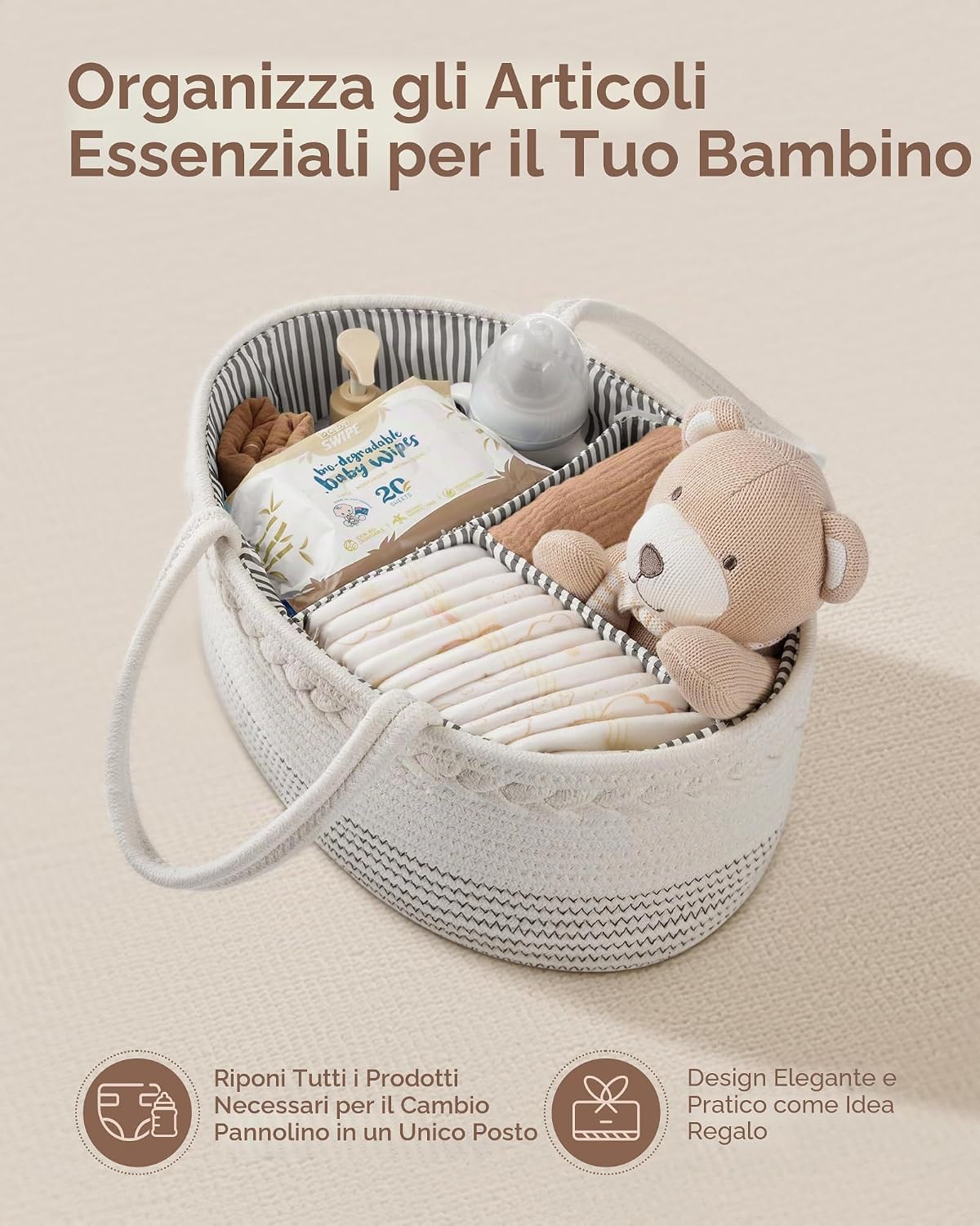 Thumbnail 1 de Maliton Organizer per Pannolini: Cesta portatile in cotone con divisorio rimovibile