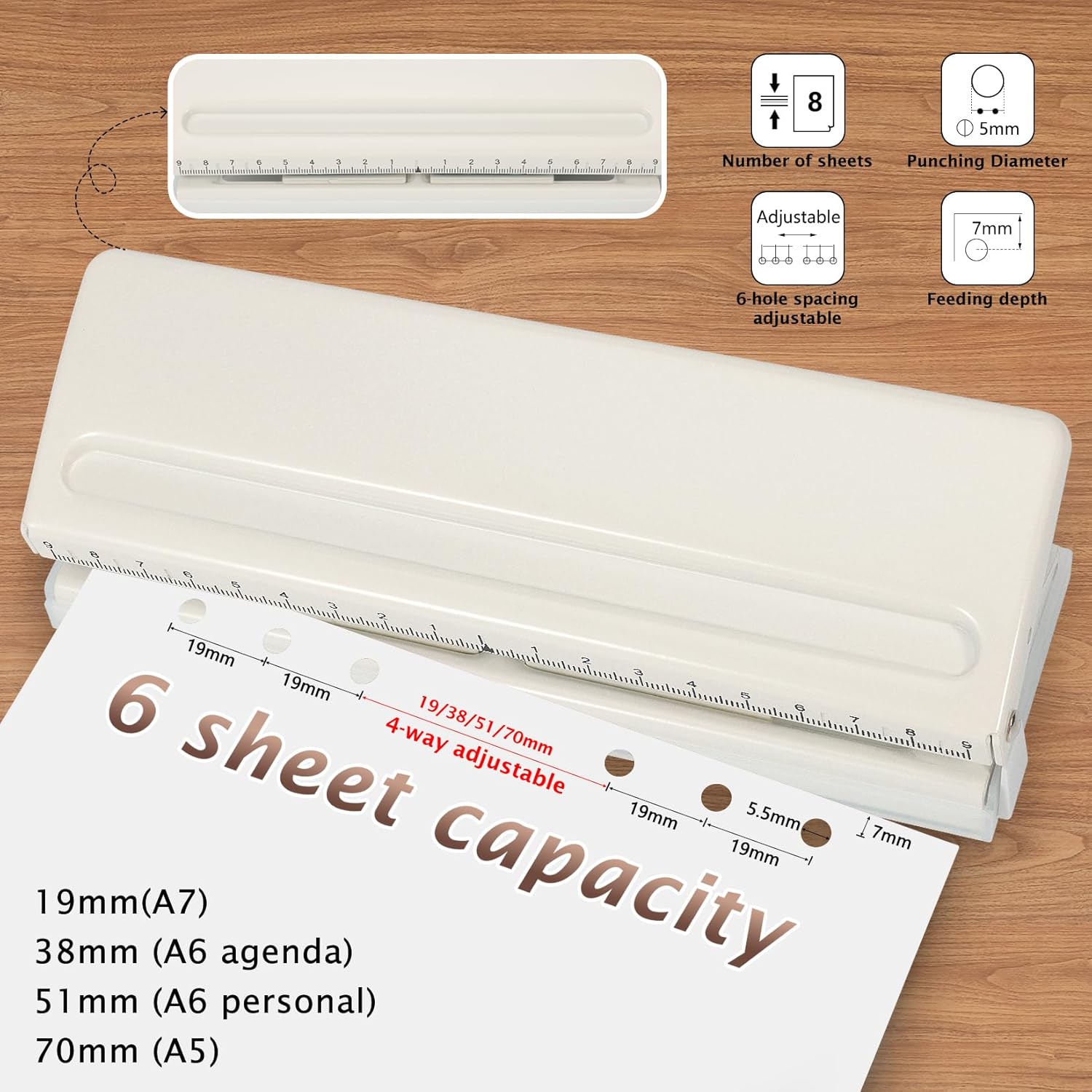 Thumbnail 1 de 6-Hole Paper Puncher All Metal Adjustable