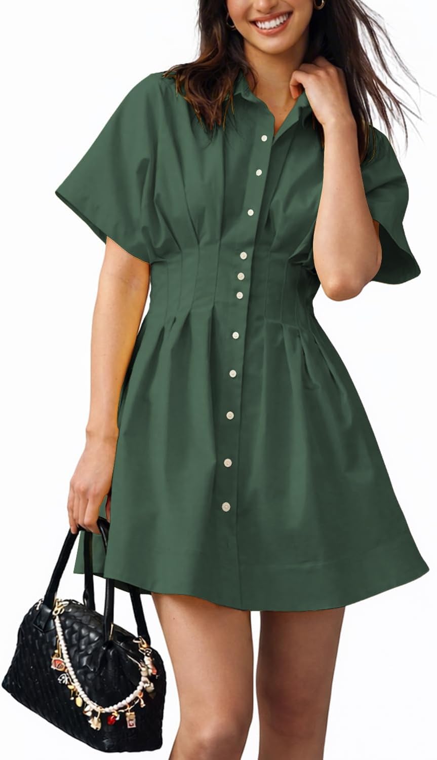 Detalle de Shy Velvet Women’s Mini Shirt Dress: Casual Button-Down Short Sleeve Collared Summer Dress